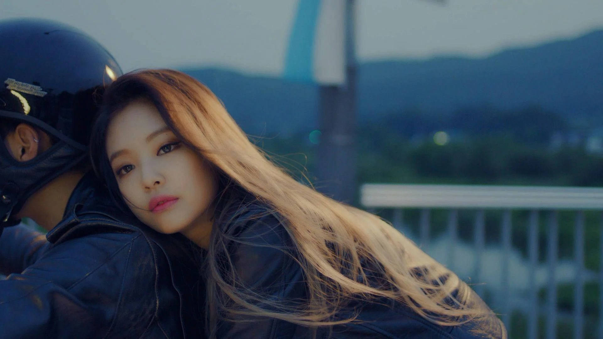 Jennie Kim, motorbike, black helmet, Full HD Desktop Wallpaper