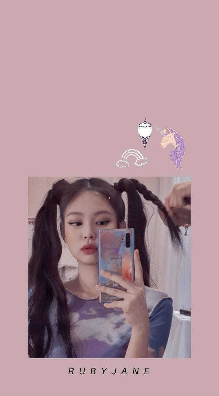 Jennie Kim, mirror selfie, dark pigtails, HD Phone Wallpaper