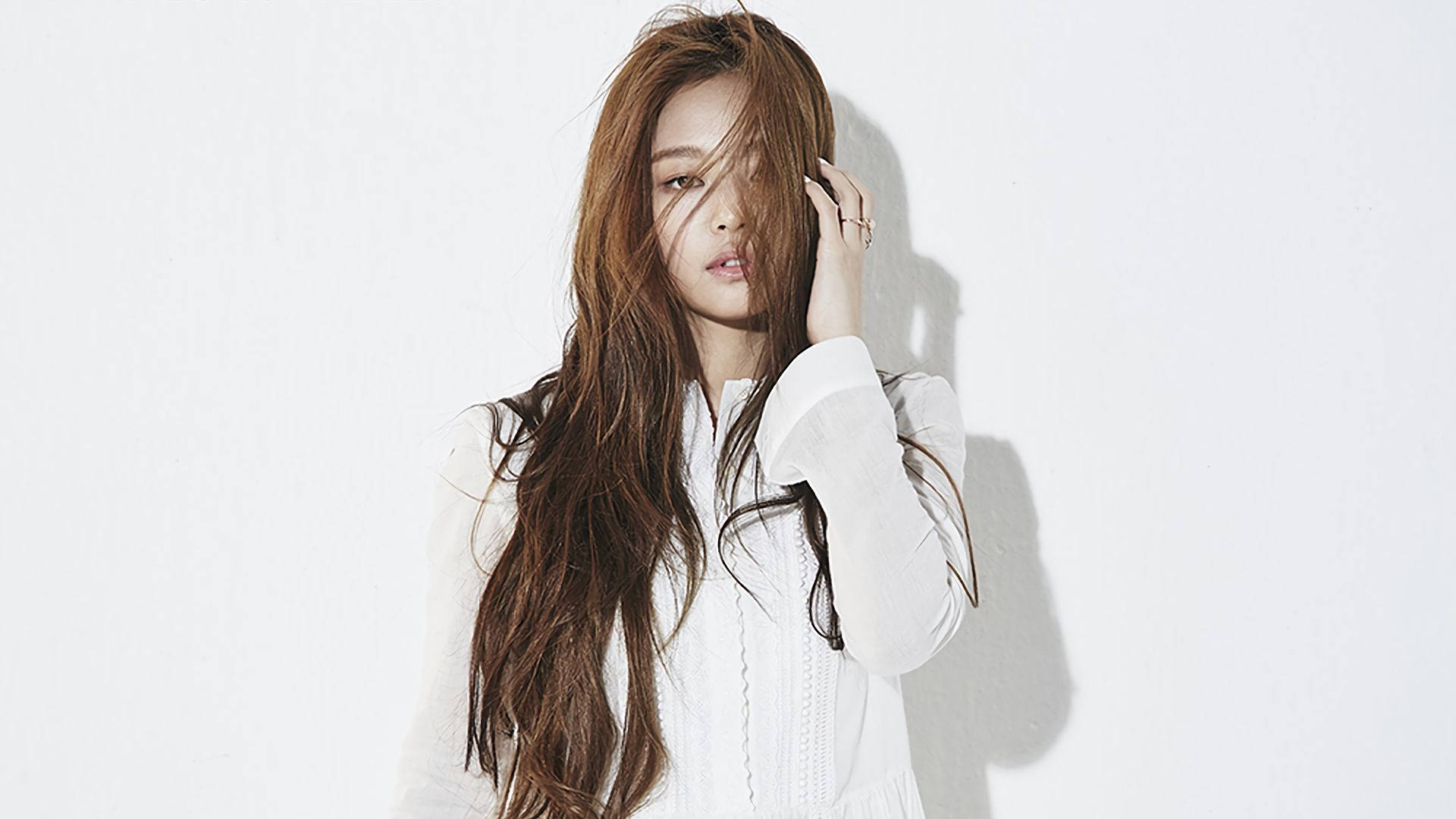Jennie Kim, messy hair look, long brown hair, Full HD Desktop Wallpaper