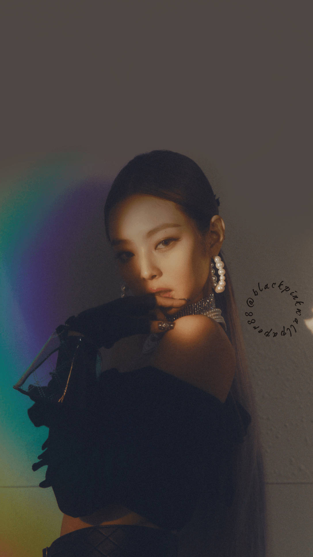 Jennie Kim, black outfit, pearl earrings, Full HD Phone Wallpaper