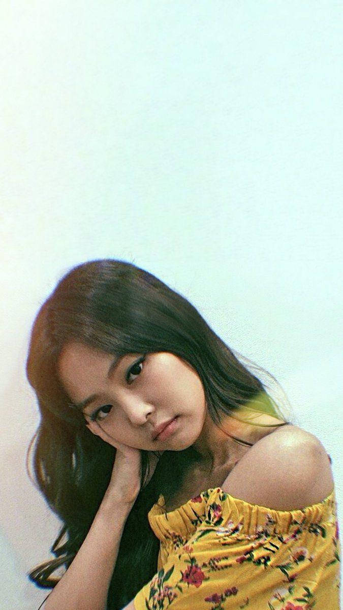 Jennie Kim, off-shoulder top, yellow floral, SD Phone Wallpaper