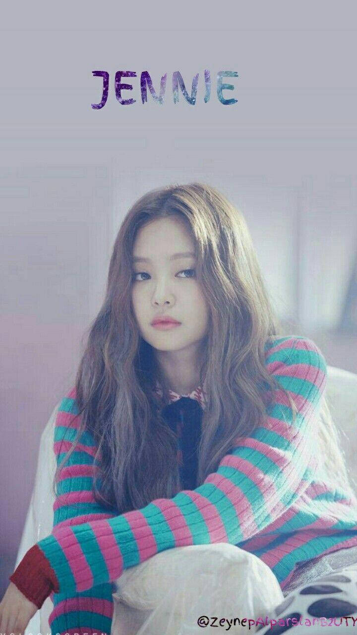 Jennie Kim, striped sweater, long wavy hair, HD Phone Wallpaper