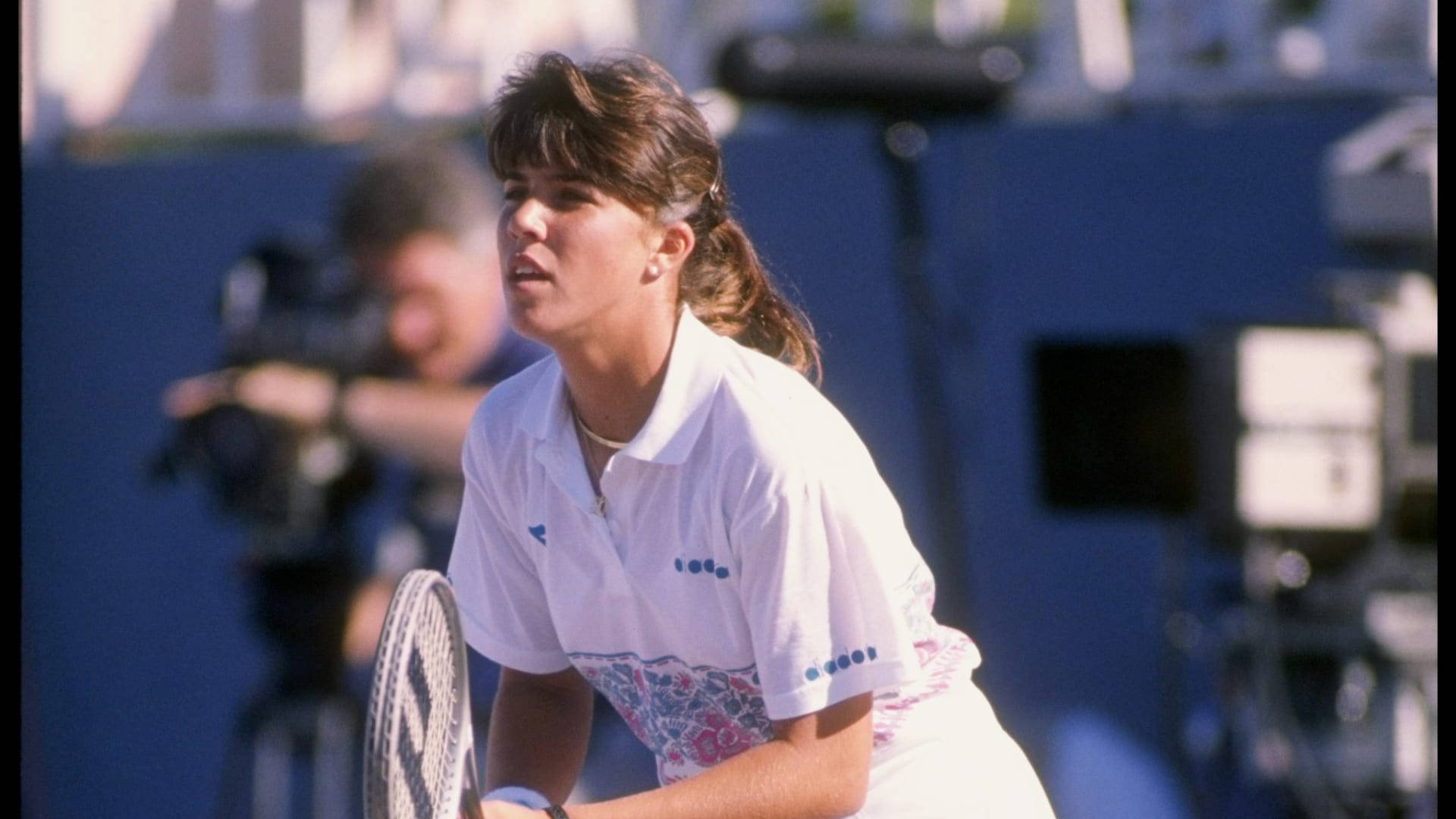 Jennifer Capriati, white polo shirt, racket, Full HD Desktop Wallpaper