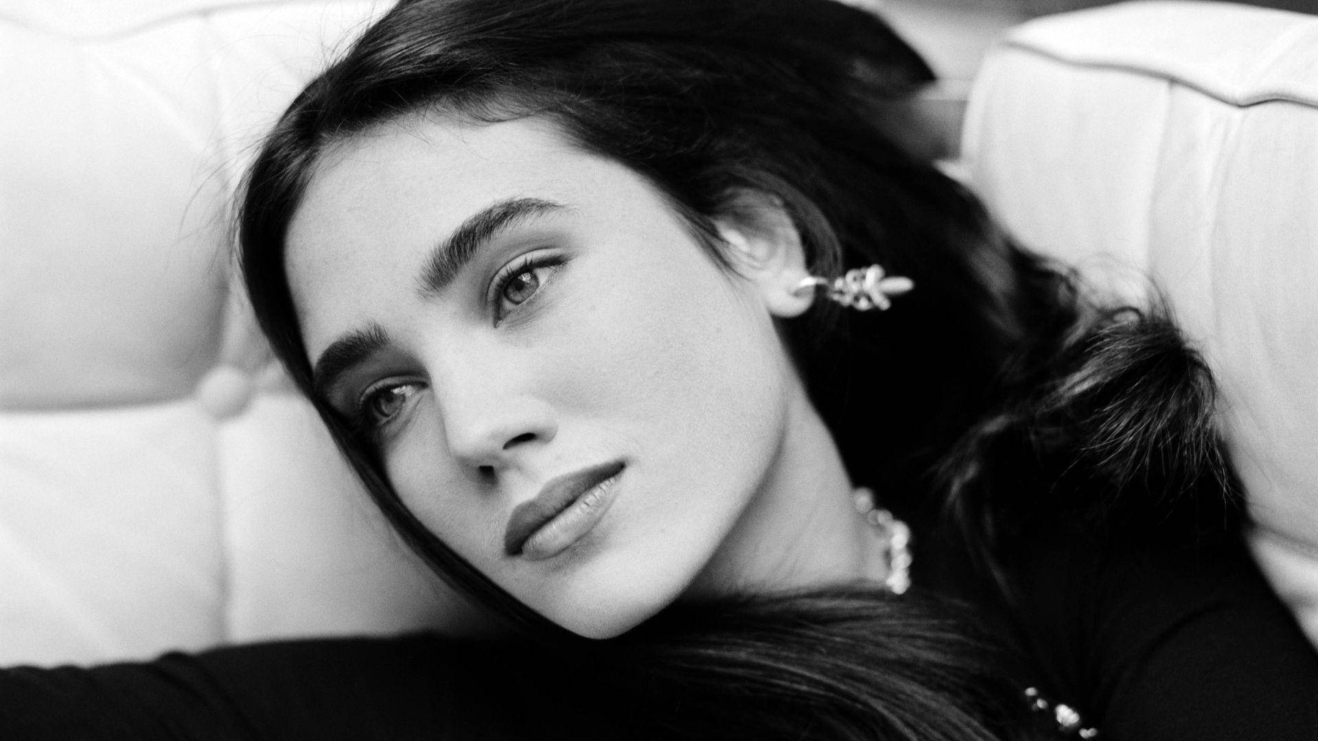 Jennifer Connelly, black and white, dark hair, Full HD Desktop Wallpaper