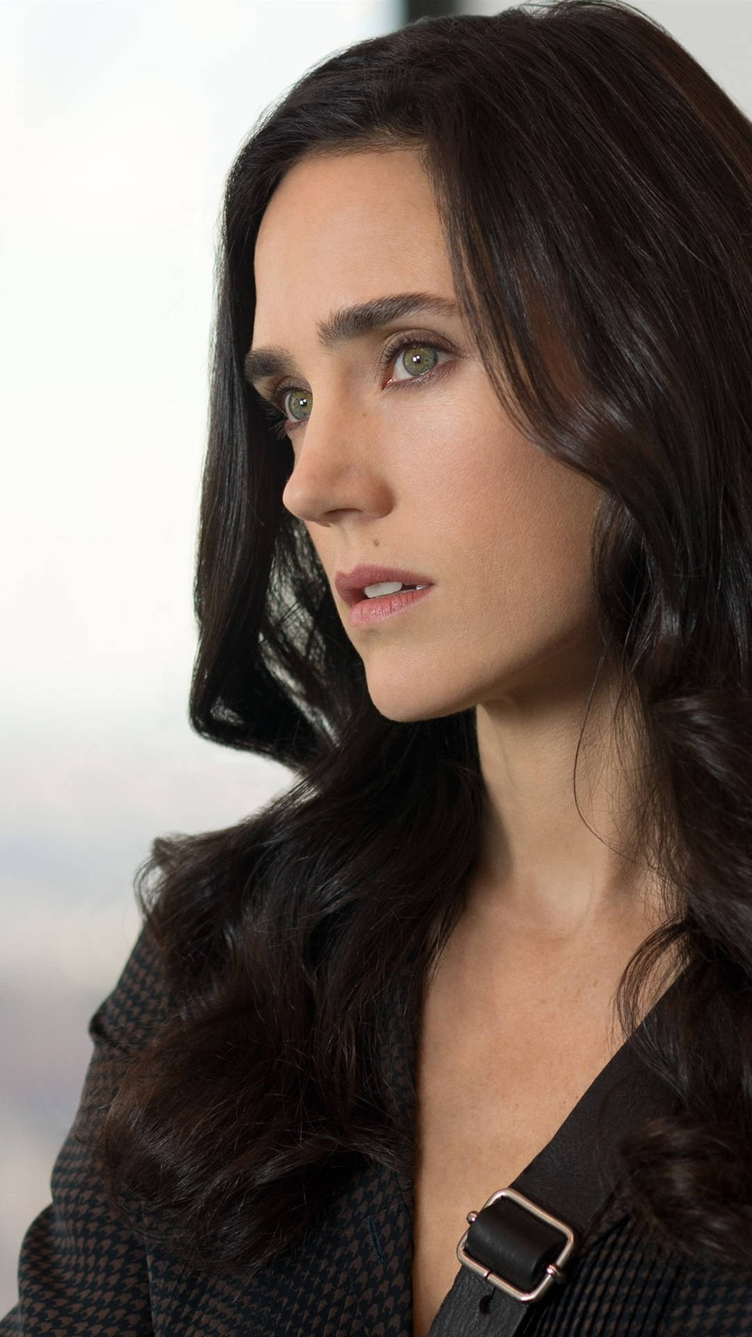 Jennifer Connelly, dark wavy hair, green eyes, Full HD Phone Wallpaper
