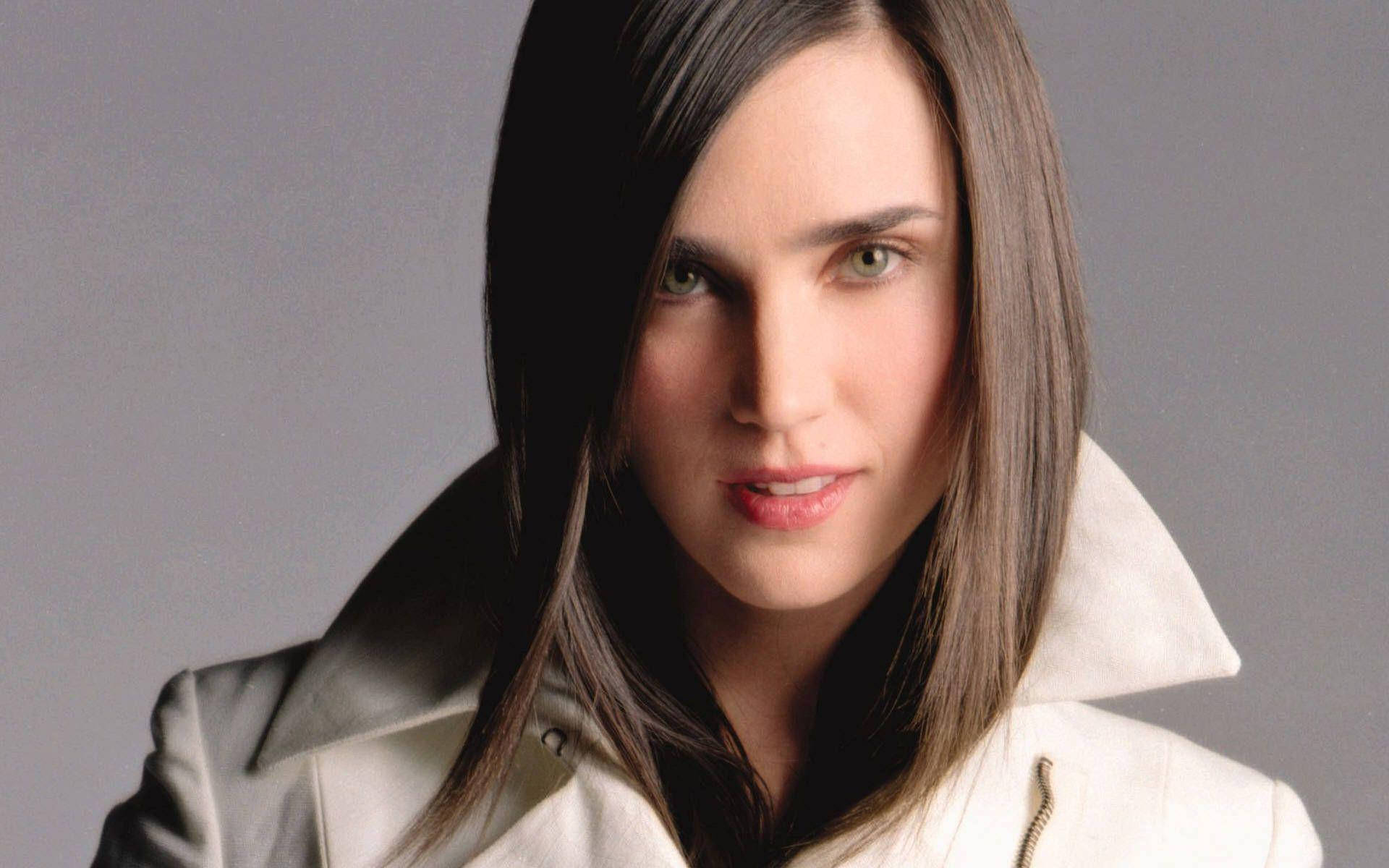 Jennifer Connelly, white coat, dark hair, Full HD Desktop Wallpaper