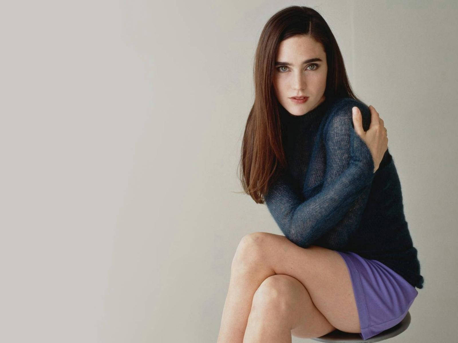 Jennifer Connelly, knitted sweater, blue sweater, HD Desktop Wallpaper