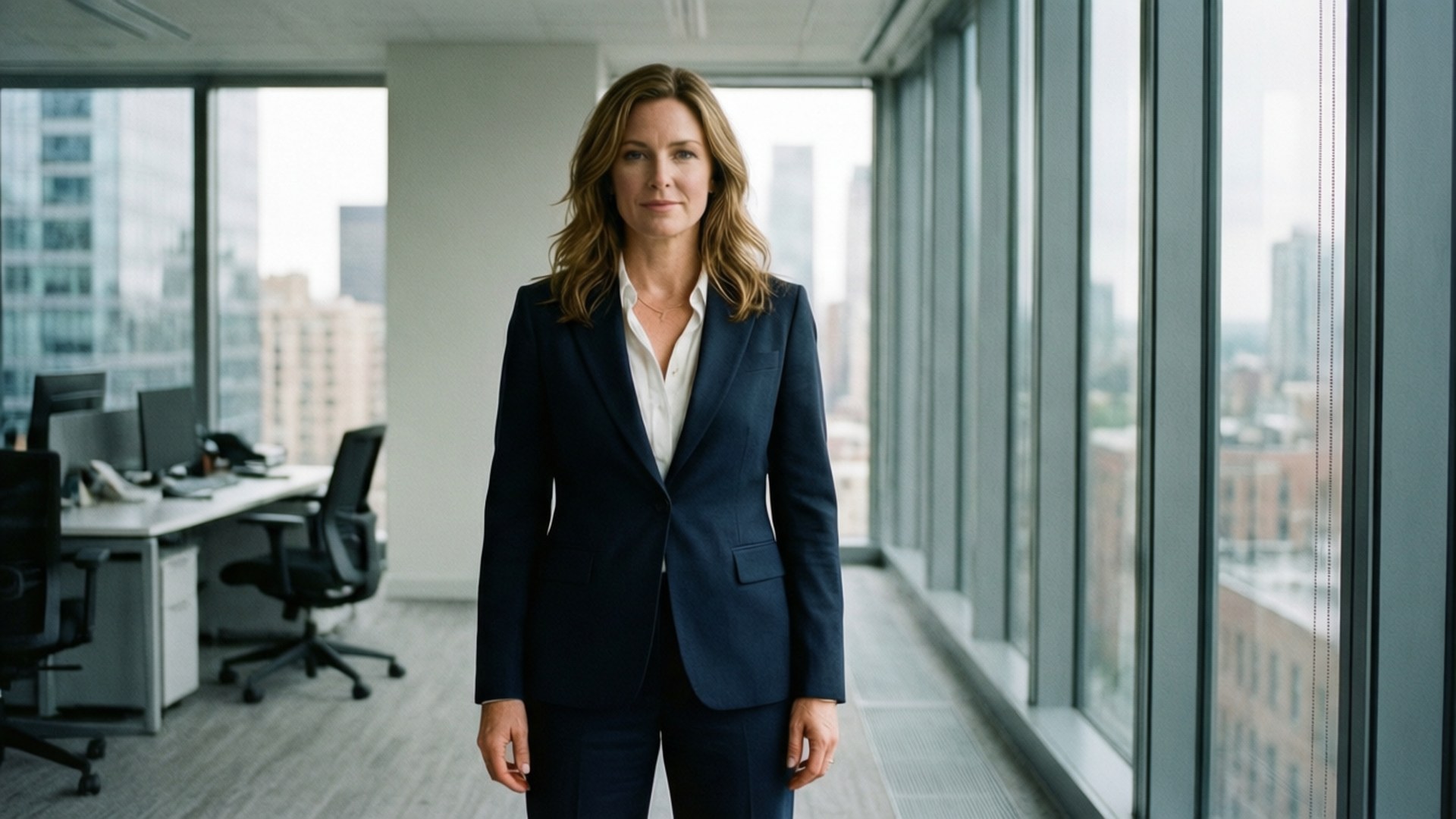 Jennifer Finnigan, sleek power suit, modern office, Full HD Desktop Wallpaper
