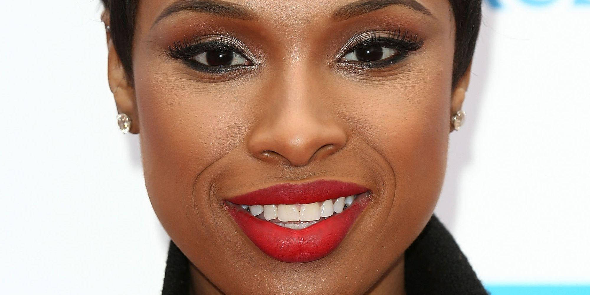 Jennifer Hudson, bold red lipstick, elegant diamond earrings, Full HD Desktop Wallpaper