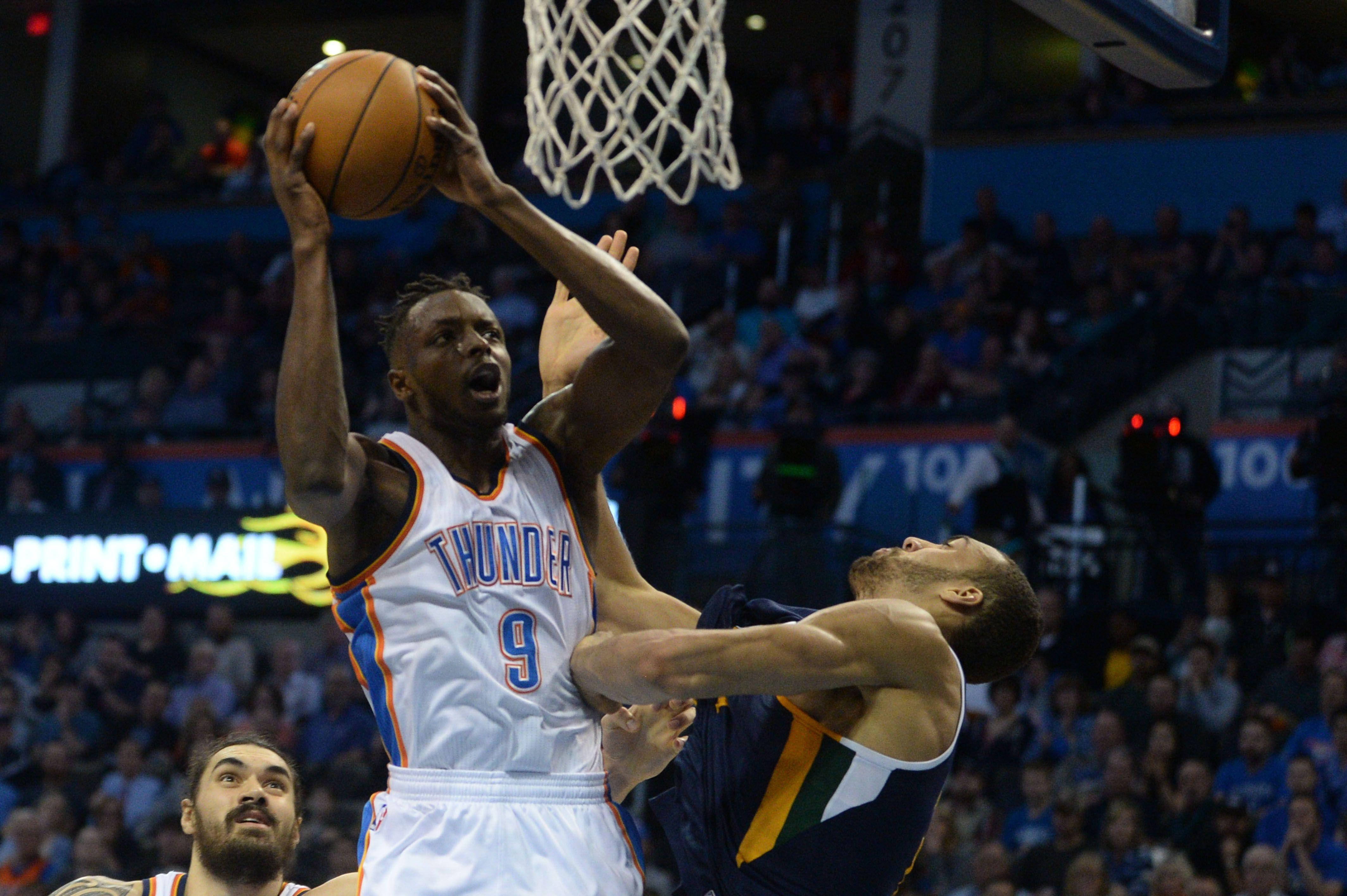 Jerami Grant, Thunder jersey, hoop, 4K Desktop Wallpaper