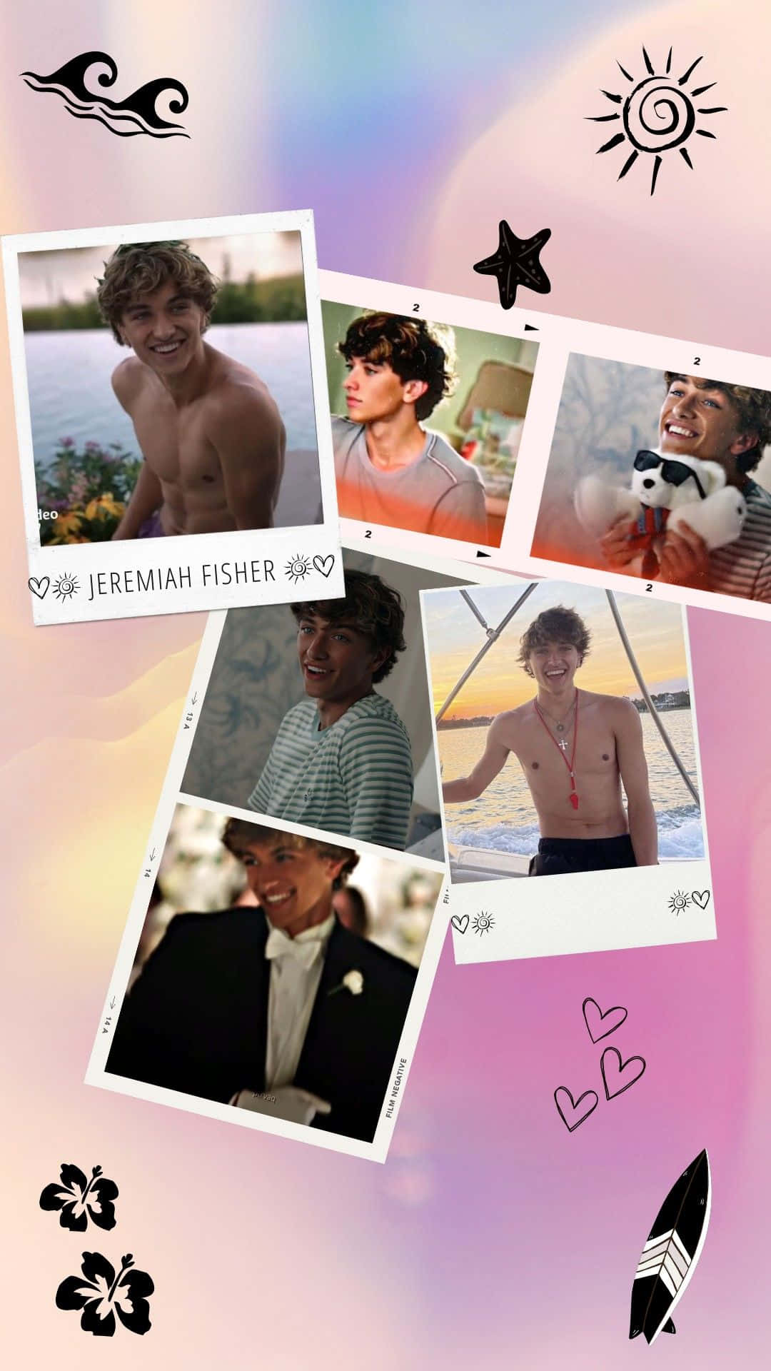 Jeremiah Fisher, polaroid photos, pastel gradient background, Full HD Phone Wallpaper