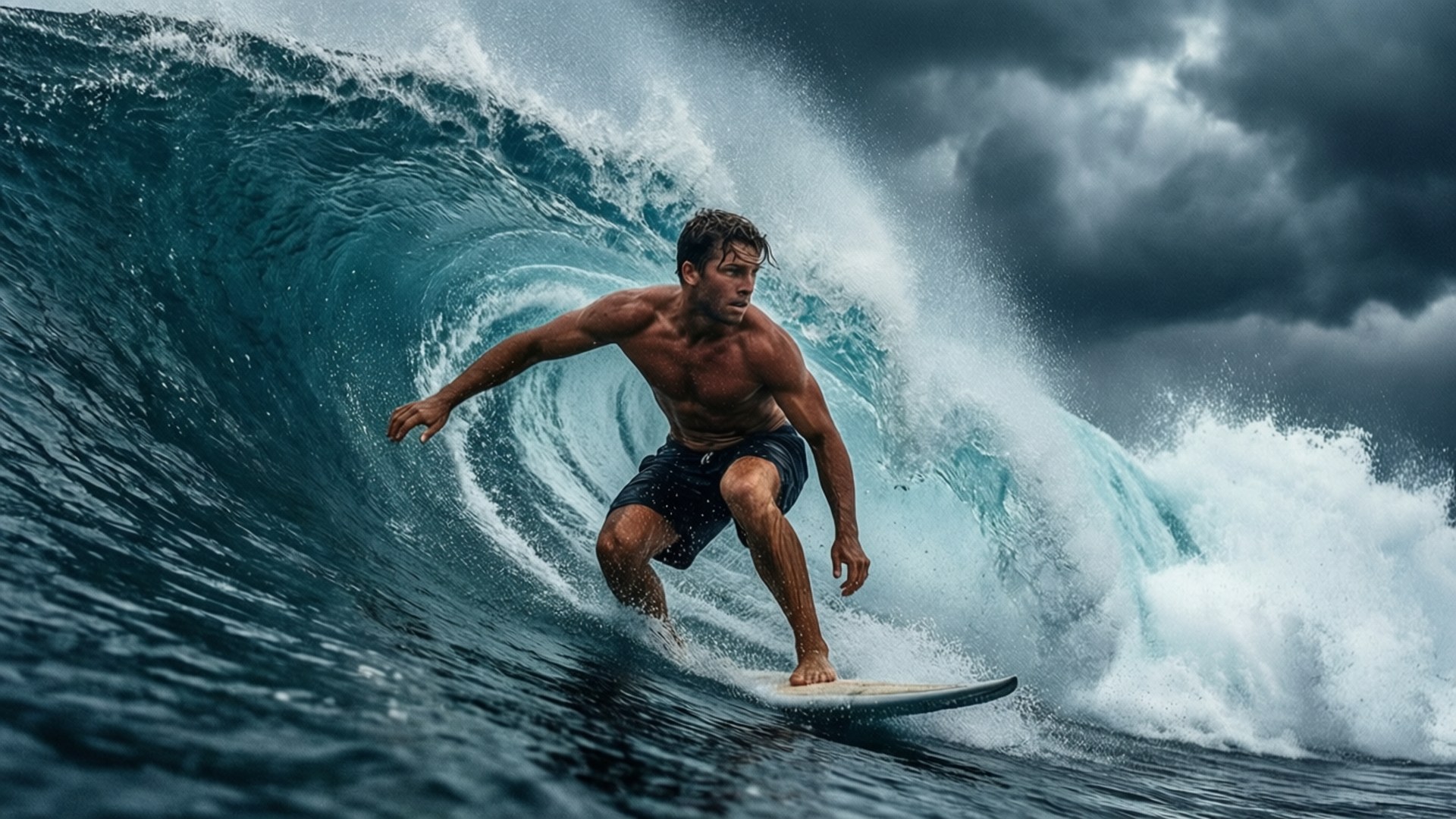Jeremiah Fisher, massive wave, stormy sky, Full HD Desktop Wallpaper