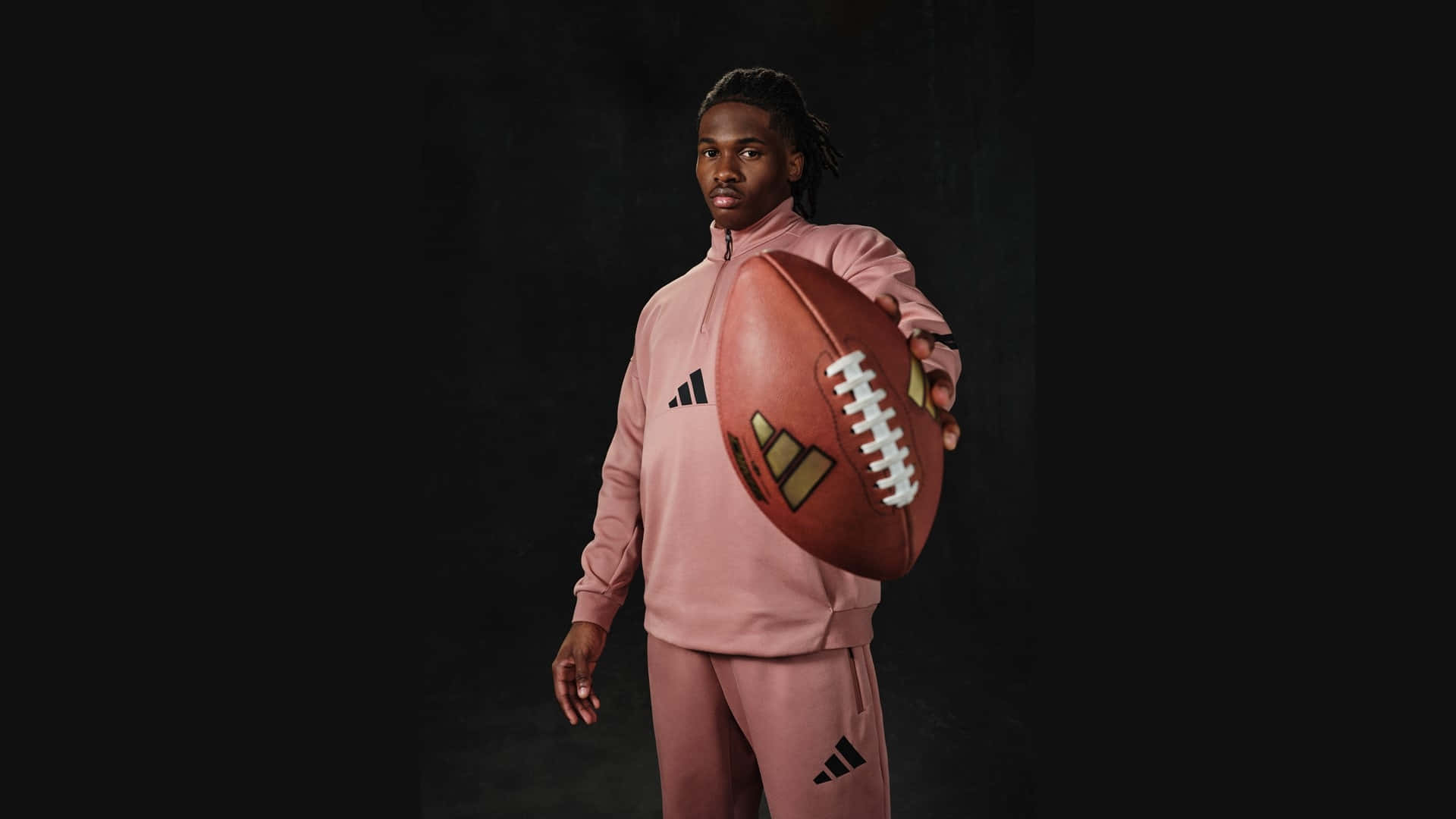Jeremiah Smith, pink Adidas tracksuit, brown football, Full HD Desktop Wallpaper