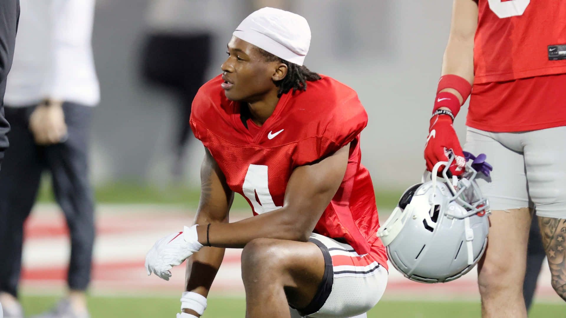 Jeremiah Smith, red jersey, white headband, Full HD Desktop Wallpaper
