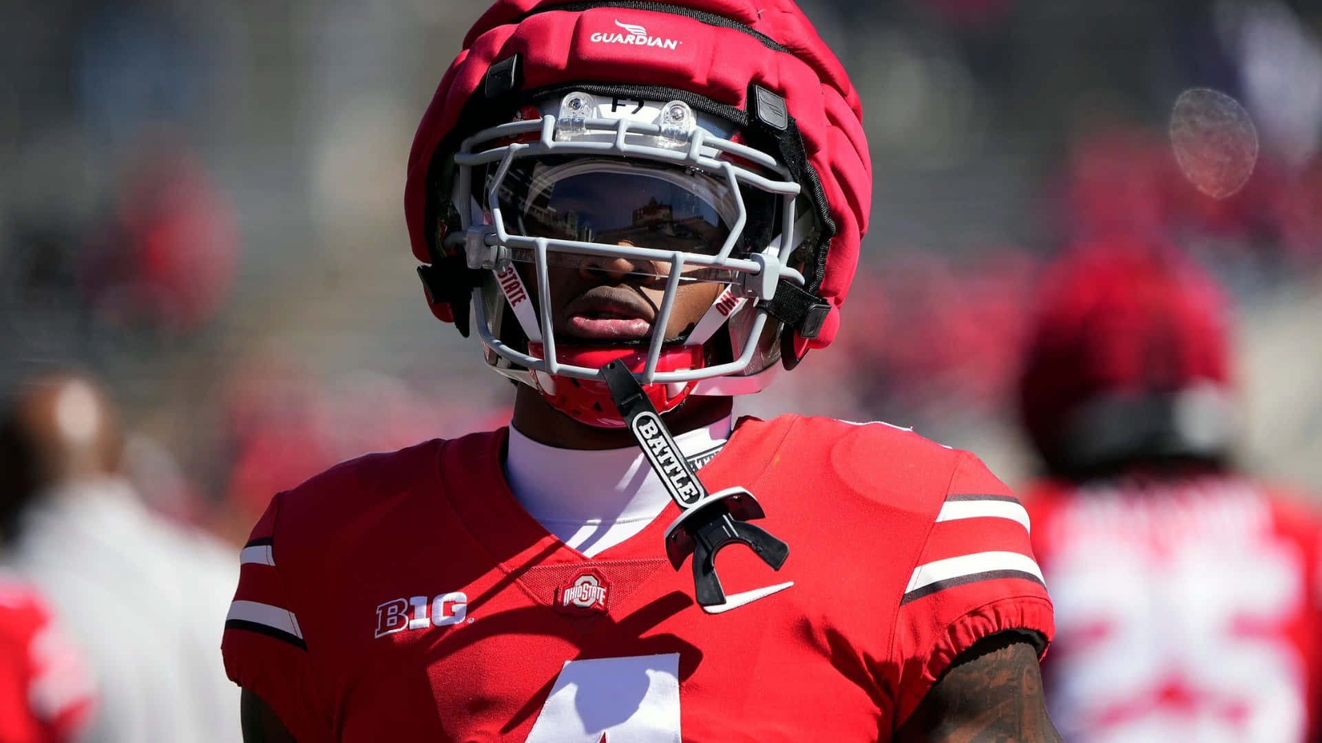 Jeremiah Smith, red helmet, jersey, Full HD Desktop Wallpaper