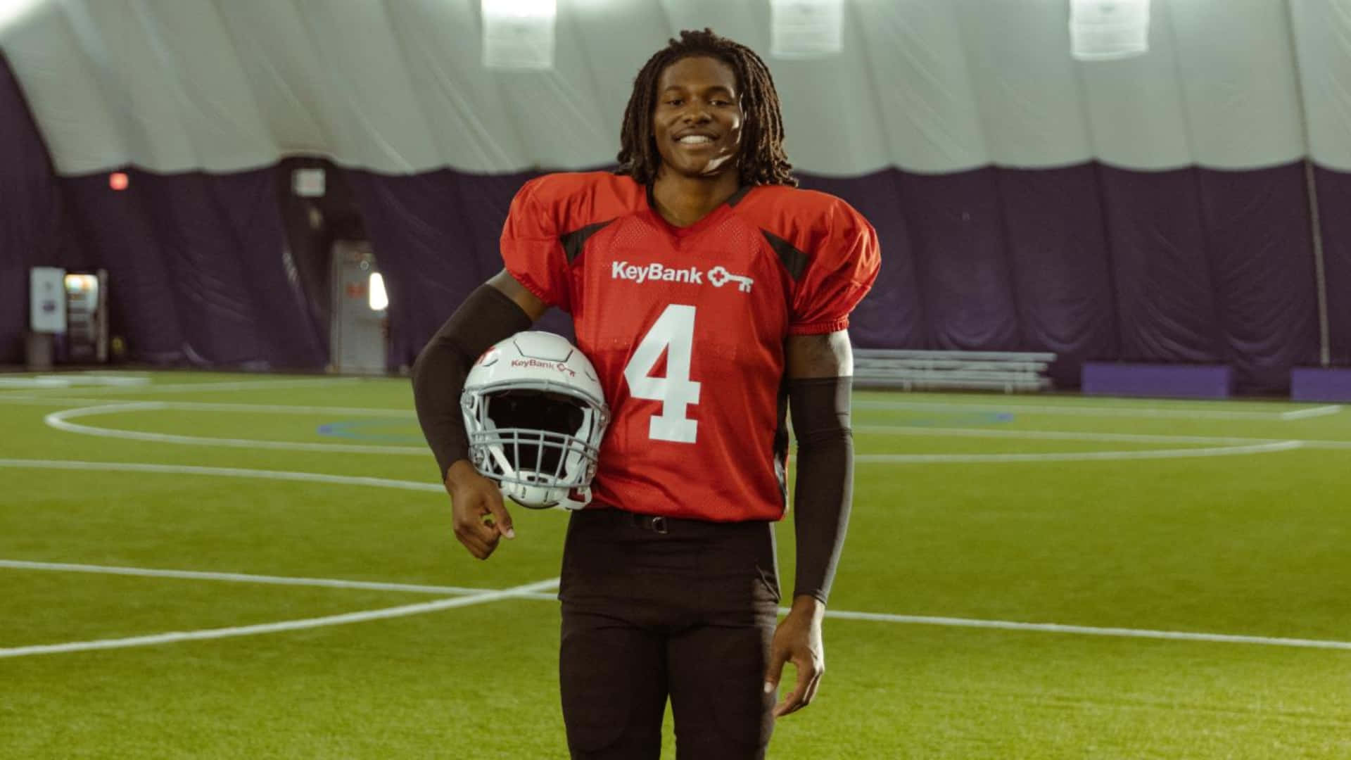 Jeremiah Smith, red KeyBank jersey, number 4, Full HD Desktop Wallpaper