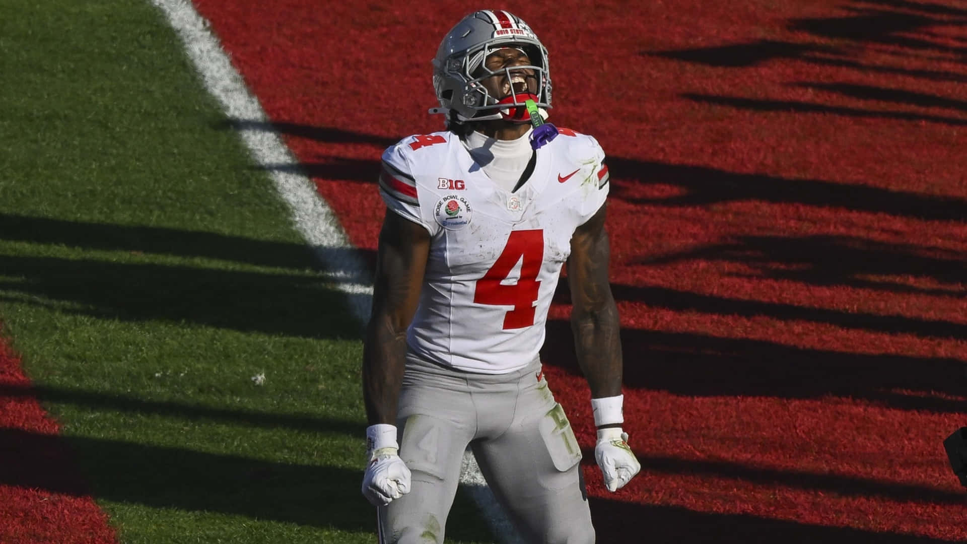 Jeremiah Smith, white jersey, red number four, Full HD Desktop Wallpaper