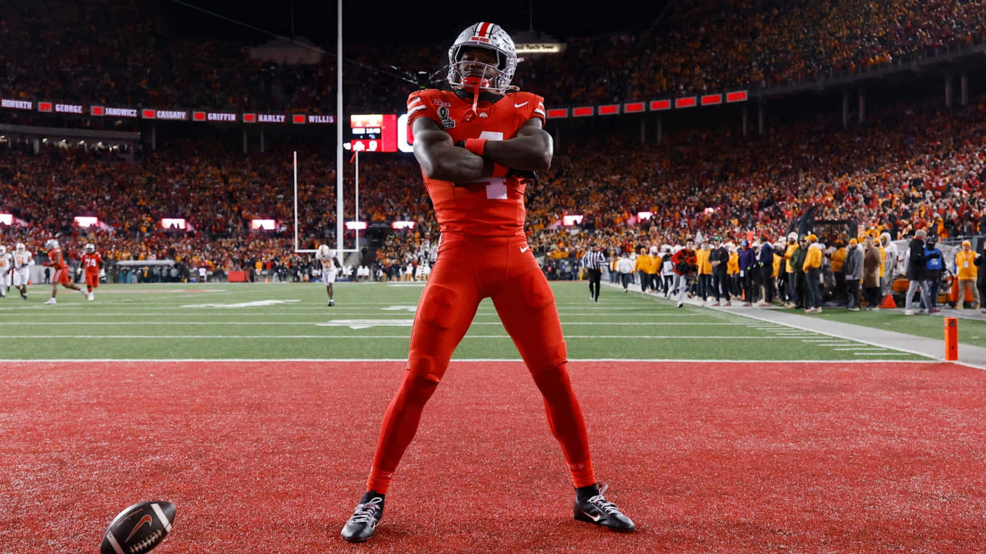 Jeremiah Smith, red uniform, red turf field, Full HD Desktop Wallpaper