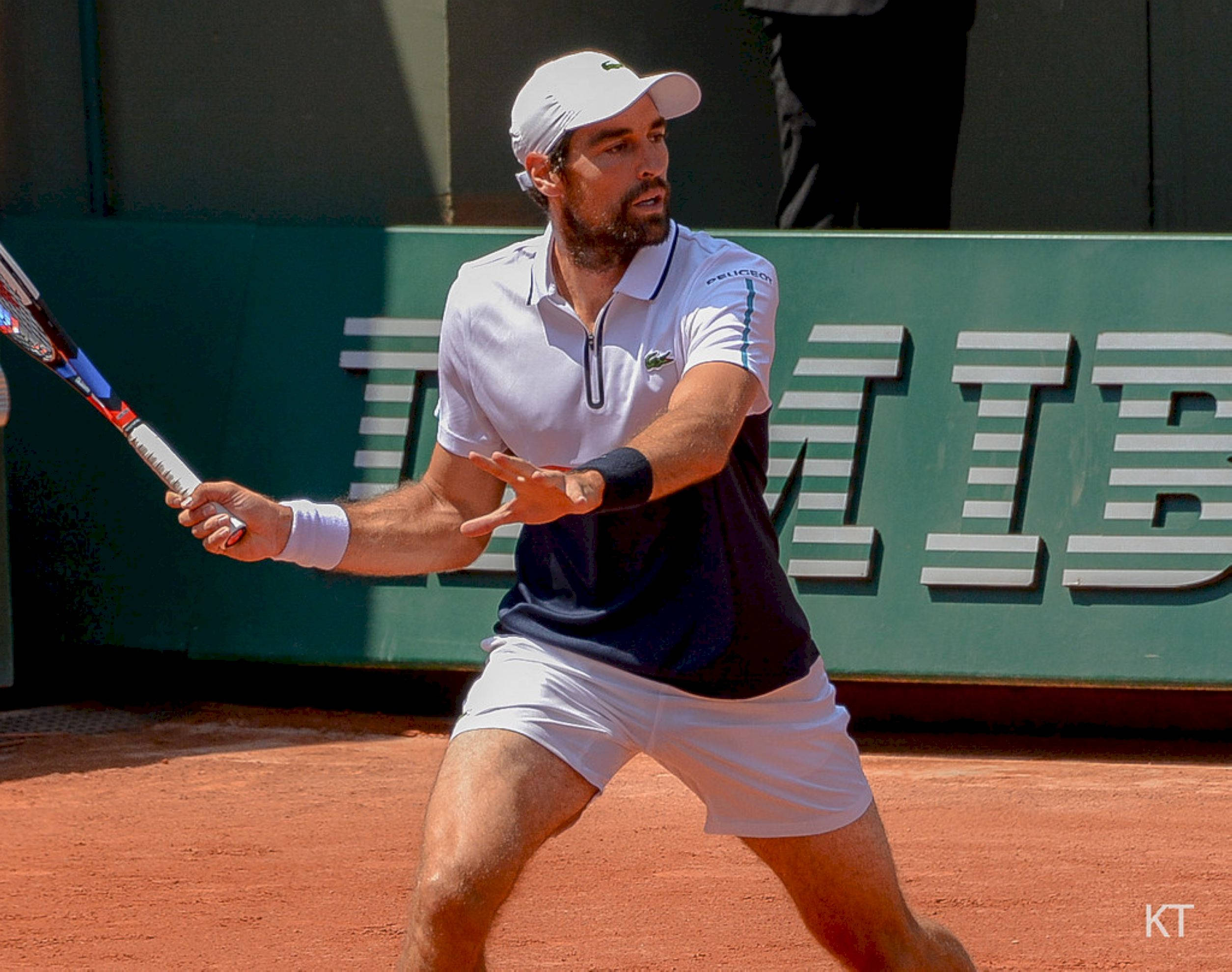Jeremy Chardy, clay court, sunlit, Full HD Desktop Wallpaper