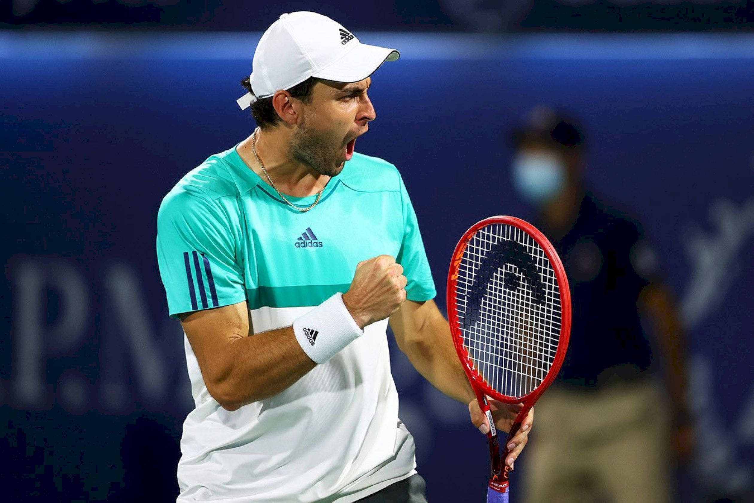 Jeremy Chardy, teal and white adidas shirt, red racket, Full HD Desktop Wallpaper