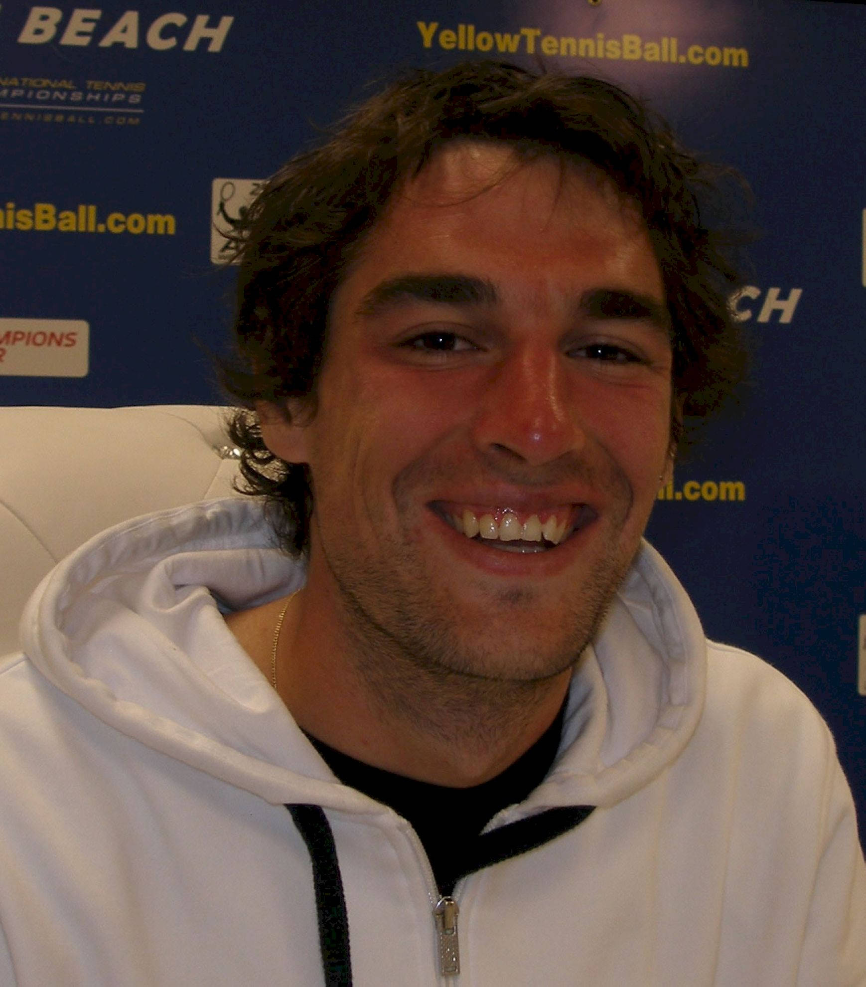 Jeremy Chardy, white hoodie, blue beach tennis backdrop, Full HD Phone Wallpaper