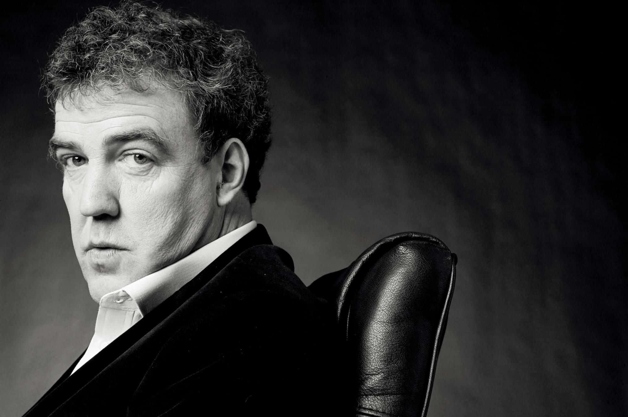 Jeremy Clarkson, black and white photo, curly hair, Full HD Desktop Wallpaper