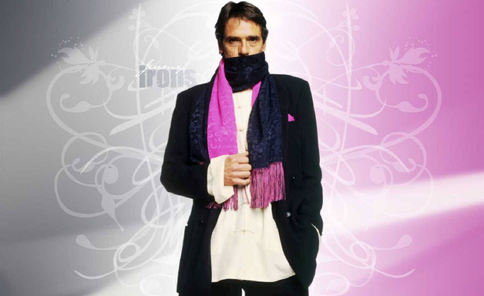 Jeremy Irons, pink scarf, black coat, HD Desktop Wallpaper