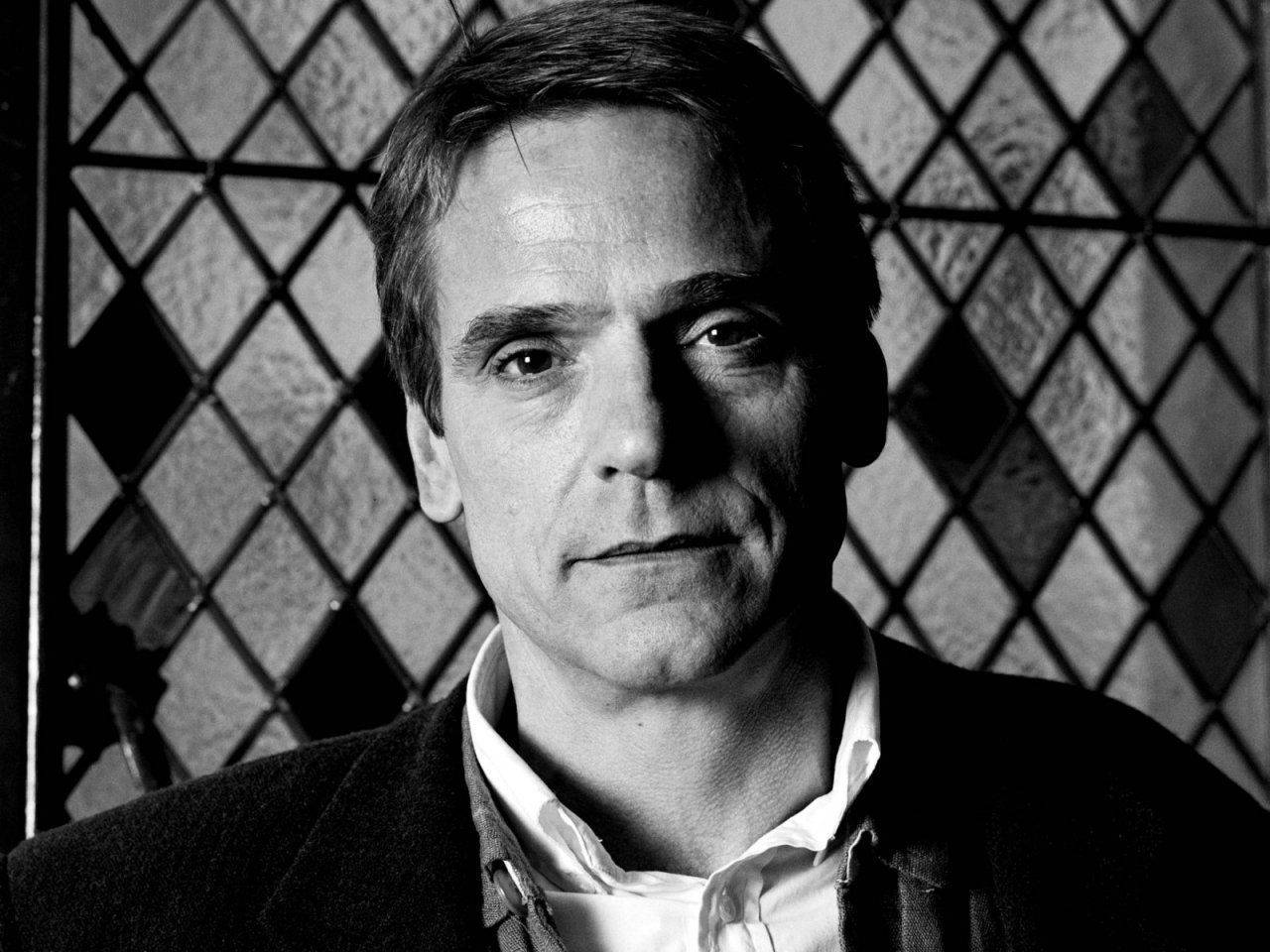 Jeremy Irons, black and white portrait, intense eyes, HD Desktop Wallpaper