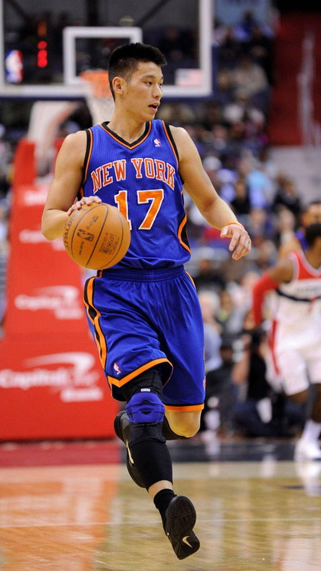 Jeremy Lin, blue New York jersey, polished court, Full HD Phone Wallpaper
