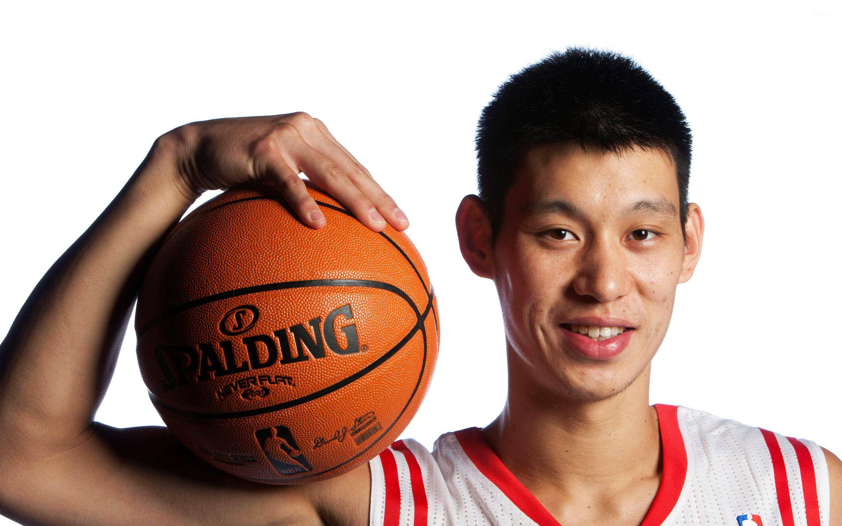 Jeremy Lin, white and red jersey, orange Spalding basketball, 2K Desktop Wallpaper