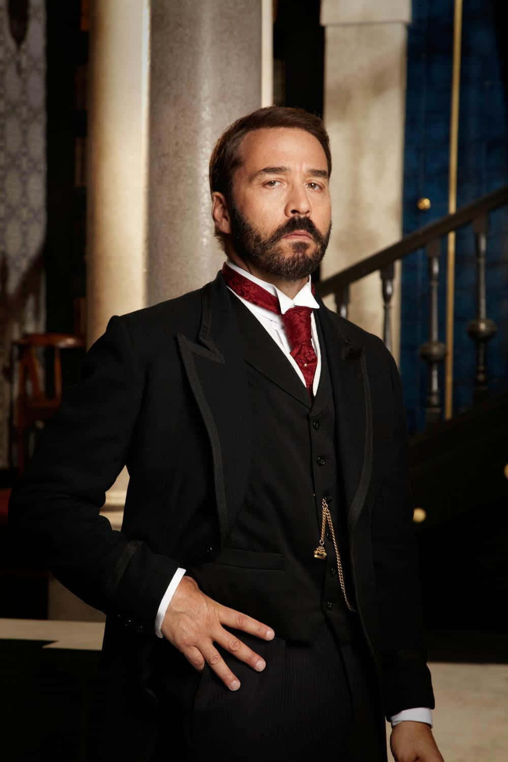 Jeremy Piven, black suit, red cravat, HD Phone Wallpaper