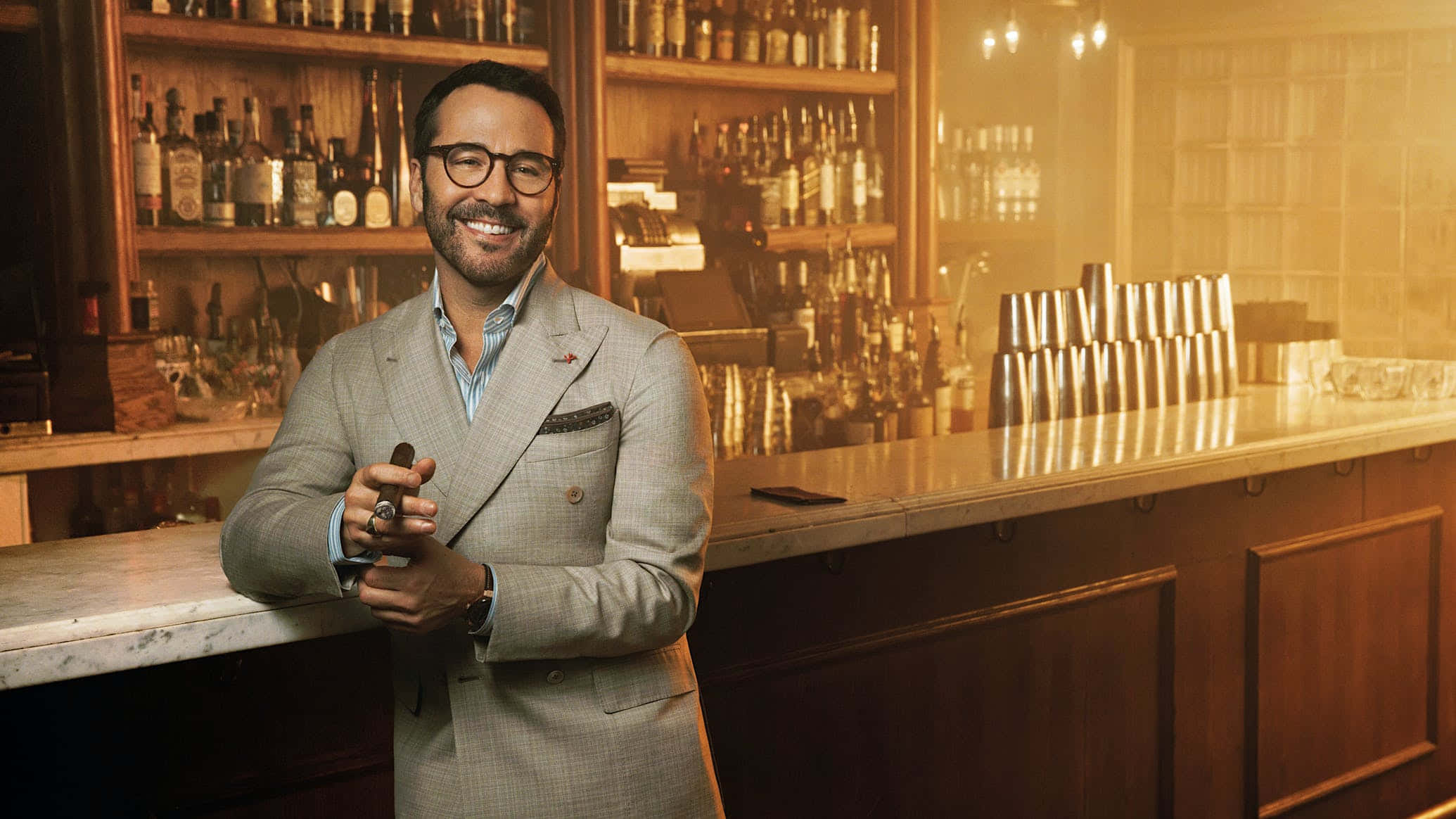 Jeremy Piven, suit, cigar, Full HD Desktop Wallpaper