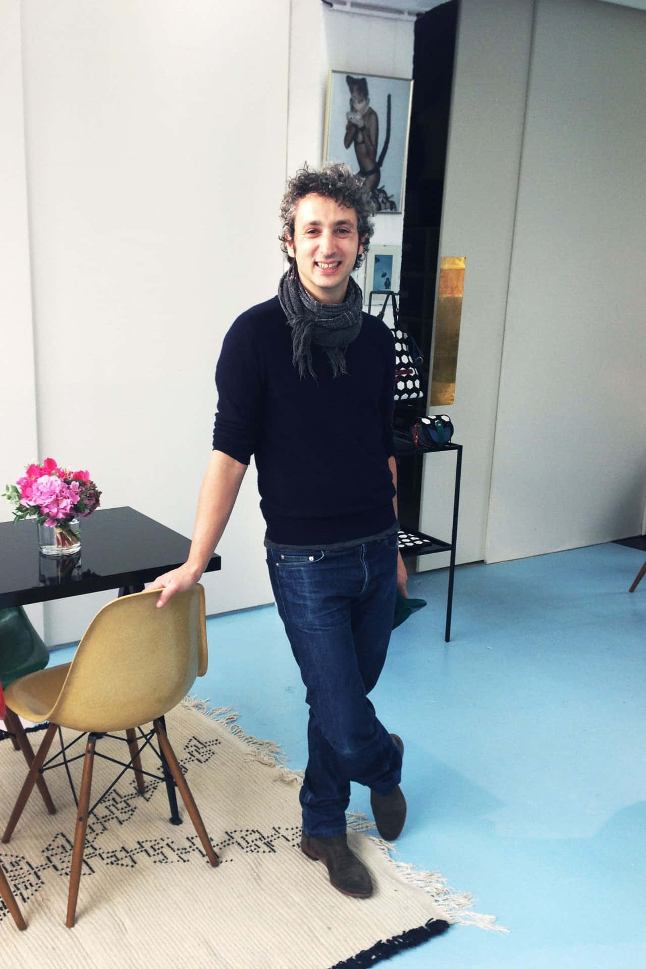 Jérôme Dreyfuss, dark sweater, scarf, Full HD Phone Wallpaper