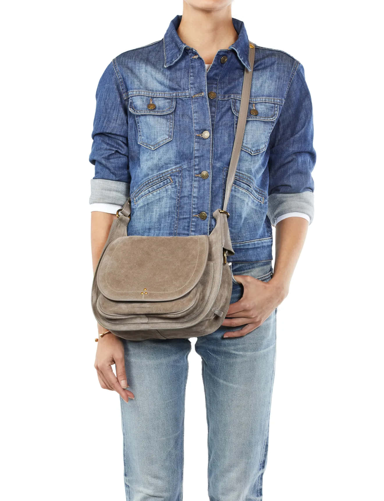 Jérôme Dreyfuss, Philippe bag, taupe suede crossbody bag, HD Phone Wallpaper