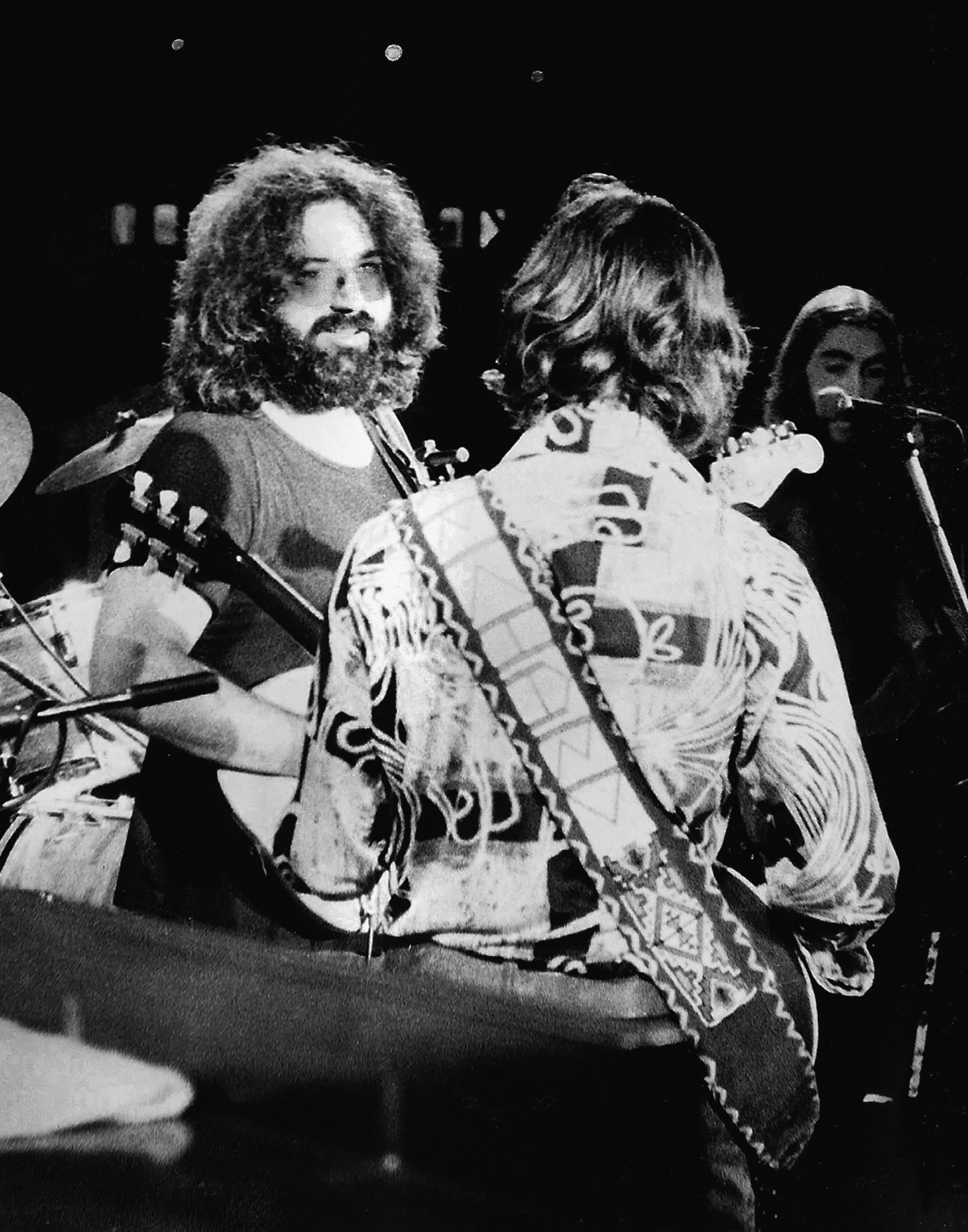 Jerry Garcia, on stage, black and white, 4K Phone Wallpaper