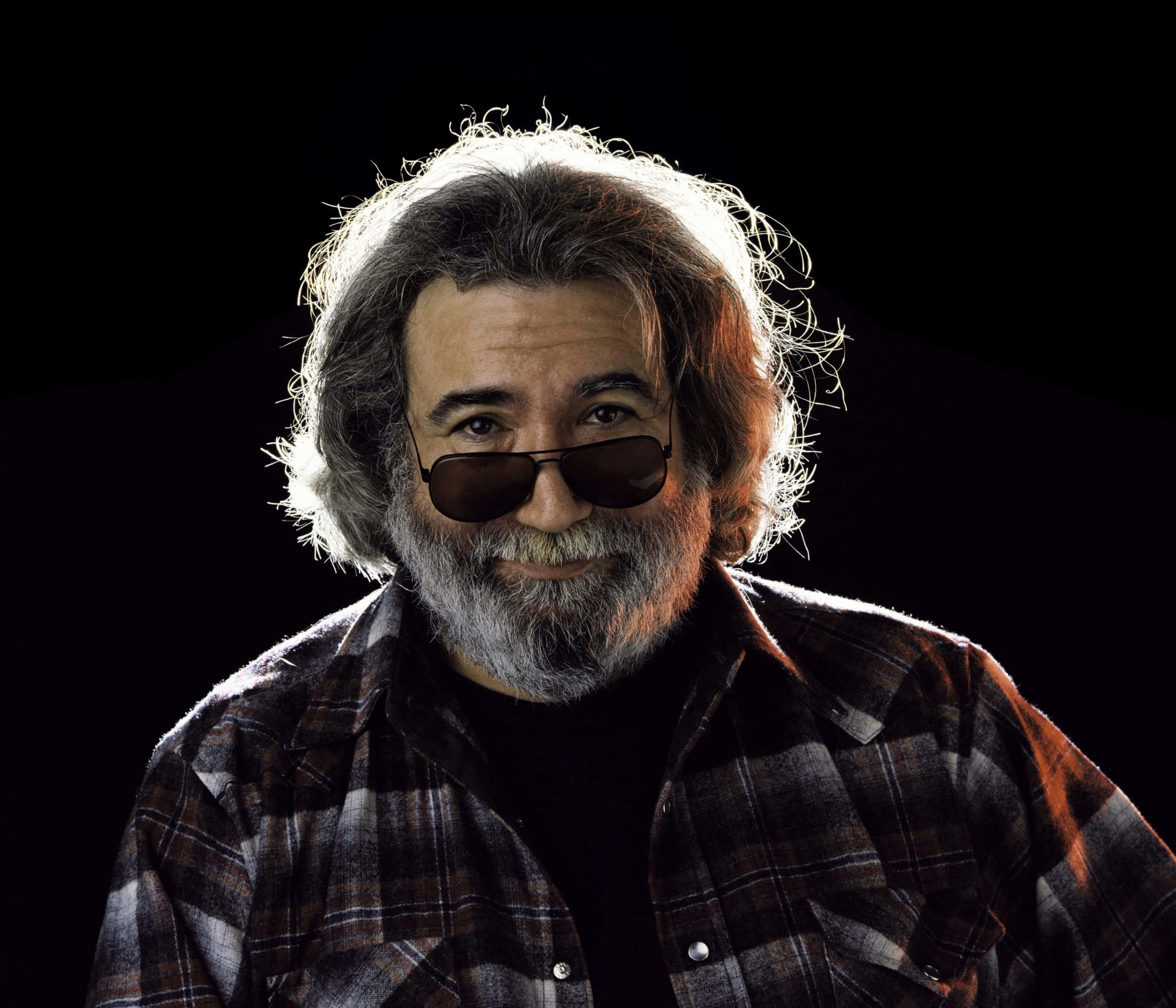 Jerry Garcia, long gray hair, beard, 2K Desktop Wallpaper