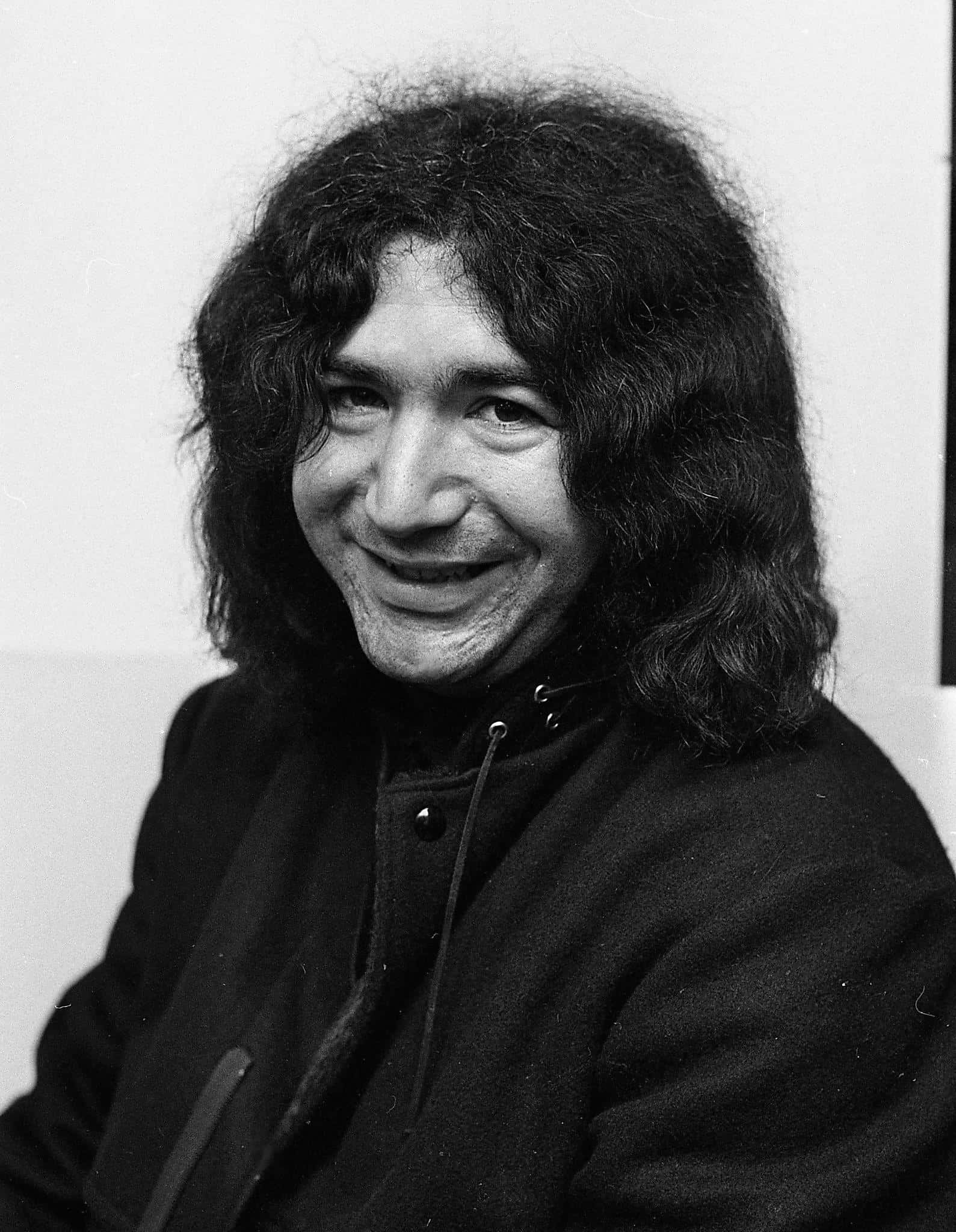 Jerry Garcia, smiling portrait, black and white, Full HD Phone Wallpaper