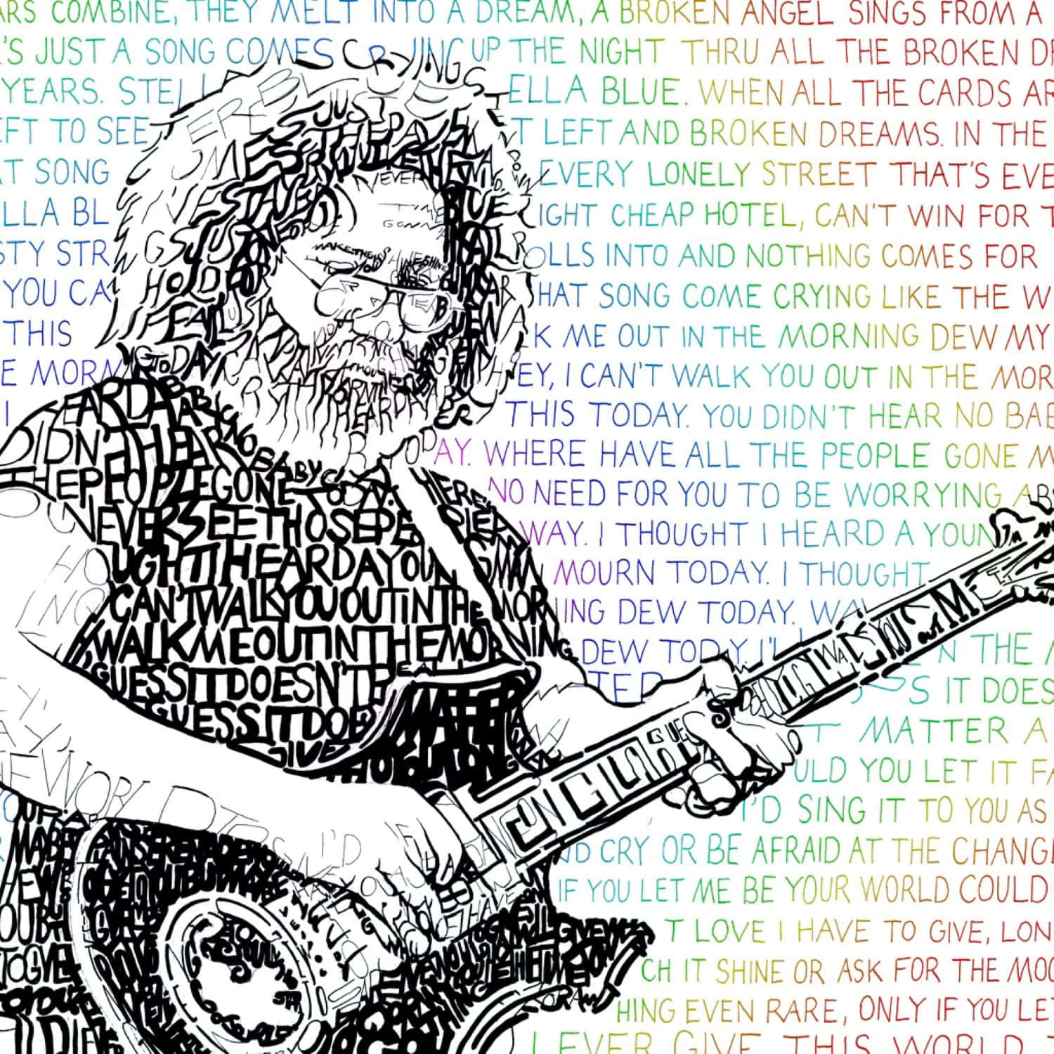 Jerry Garcia, guitar, black and white line art, HD Desktop Wallpaper
