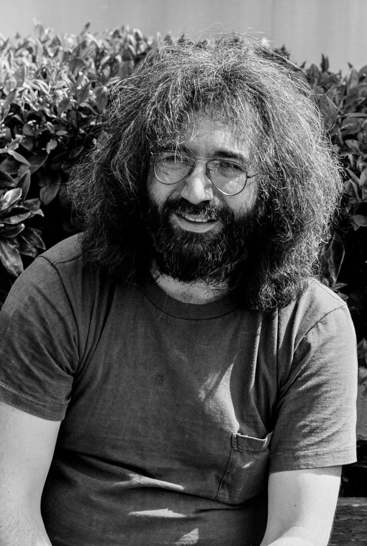 Jerry Garcia, black and white portrait, long curly hair, HD Phone Wallpaper