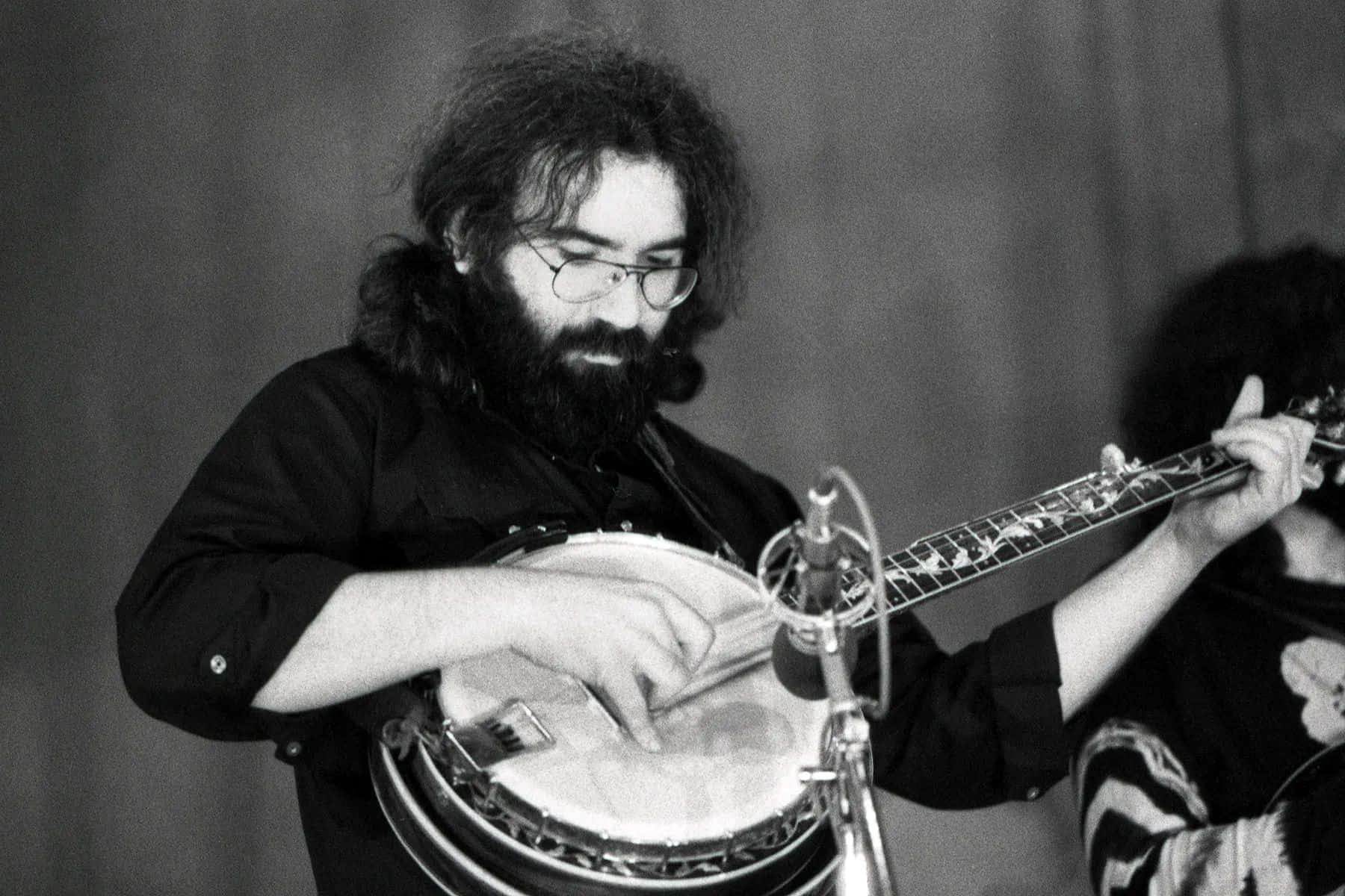 Jerry Garcia, banjo, black and white, HD Desktop Wallpaper