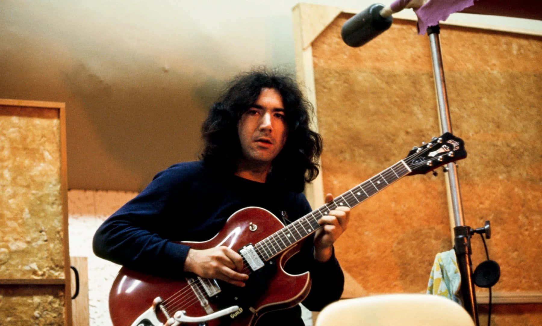 Jerry Garcia, red electric guitar, soundproofed studio, HD Desktop Wallpaper