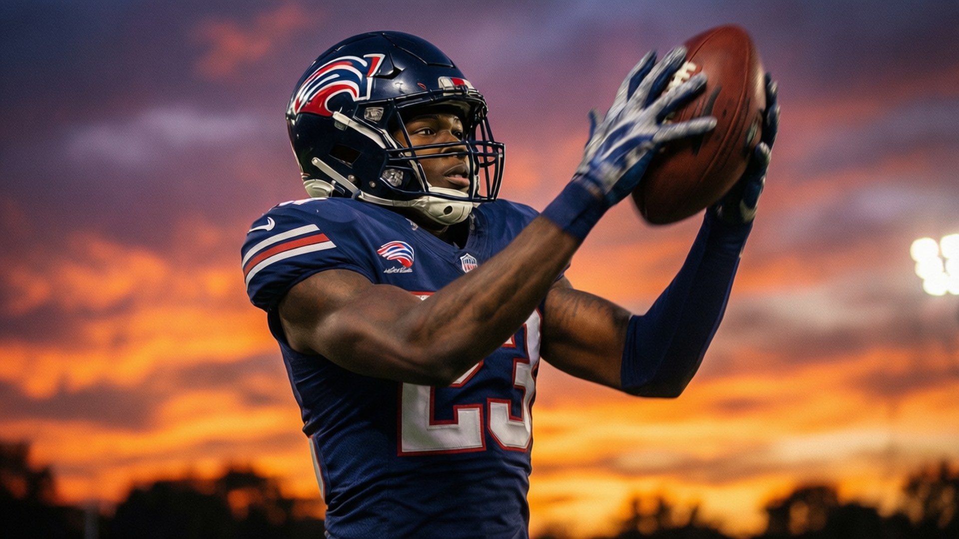 Jerry Jeudy, football, sunset sky, Full HD Desktop Wallpaper