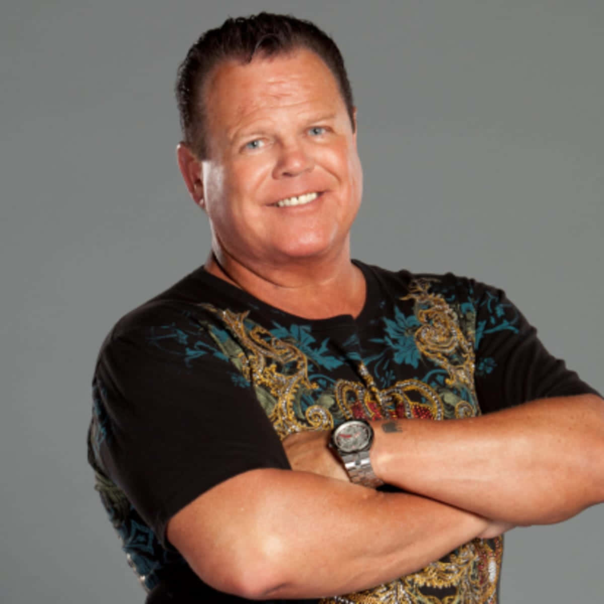 Jerry Lawler, black t-shirt, blue gold and red embroidery, SD Desktop Wallpaper