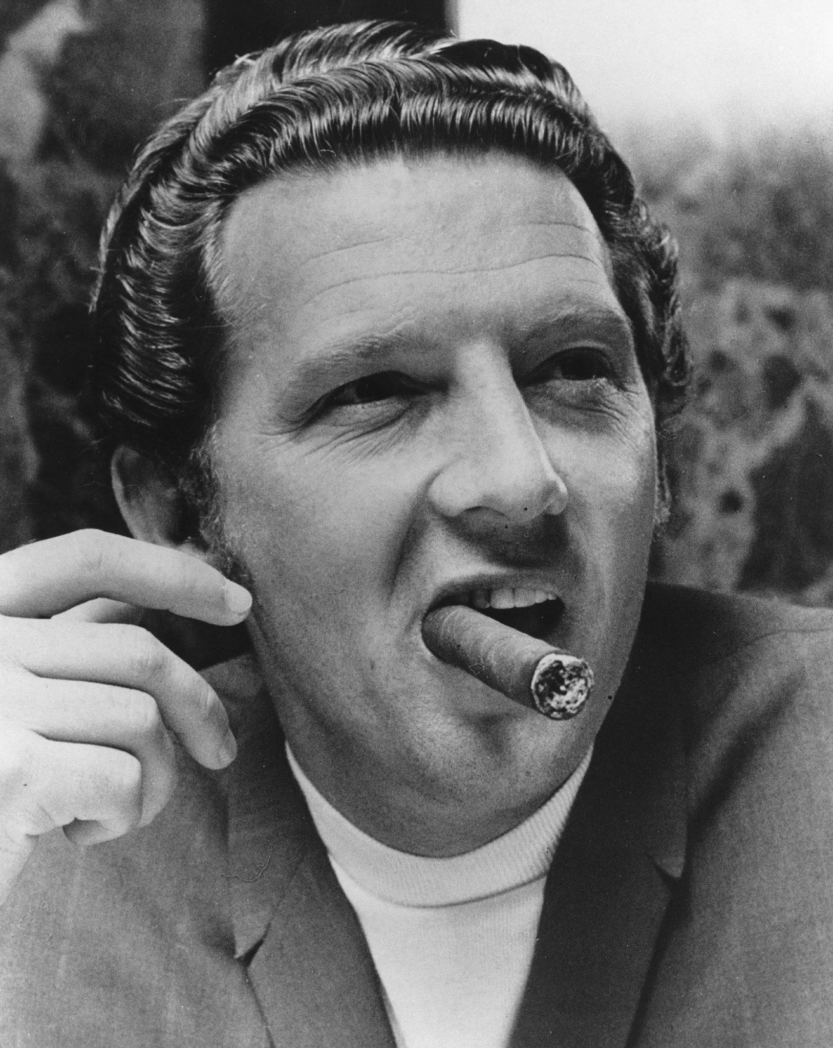 Jerry Lee Lewis, cigar, black and white portrait, Full HD Phone Wallpaper