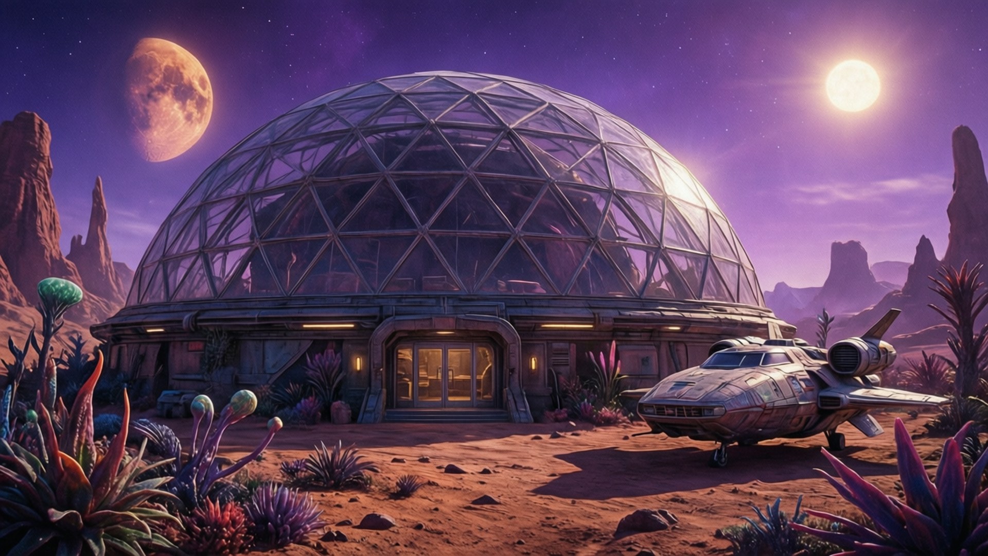 Jerryboree, dome, alien world, Full HD Desktop Wallpaper