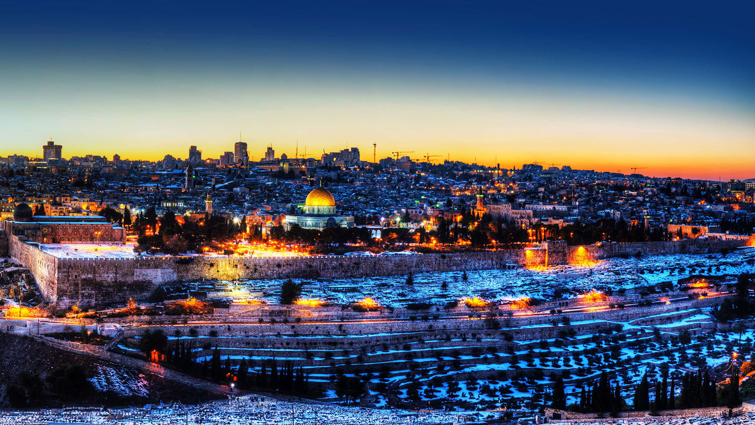 Jerusalem skyline, dusk, golden dome, 2K Desktop Wallpaper