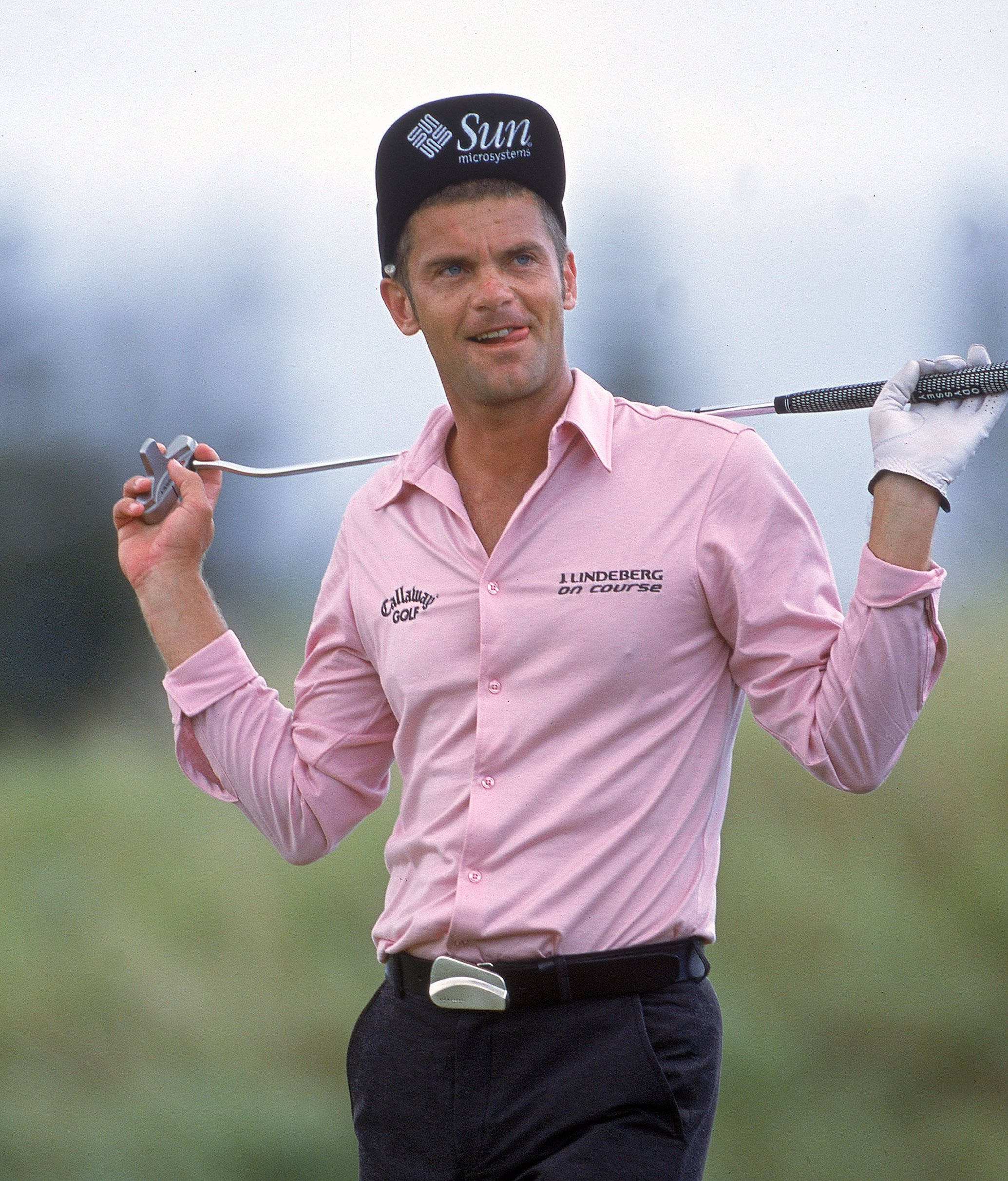 Jesper Parnevik, pink polo, black cap, Full HD Phone Wallpaper