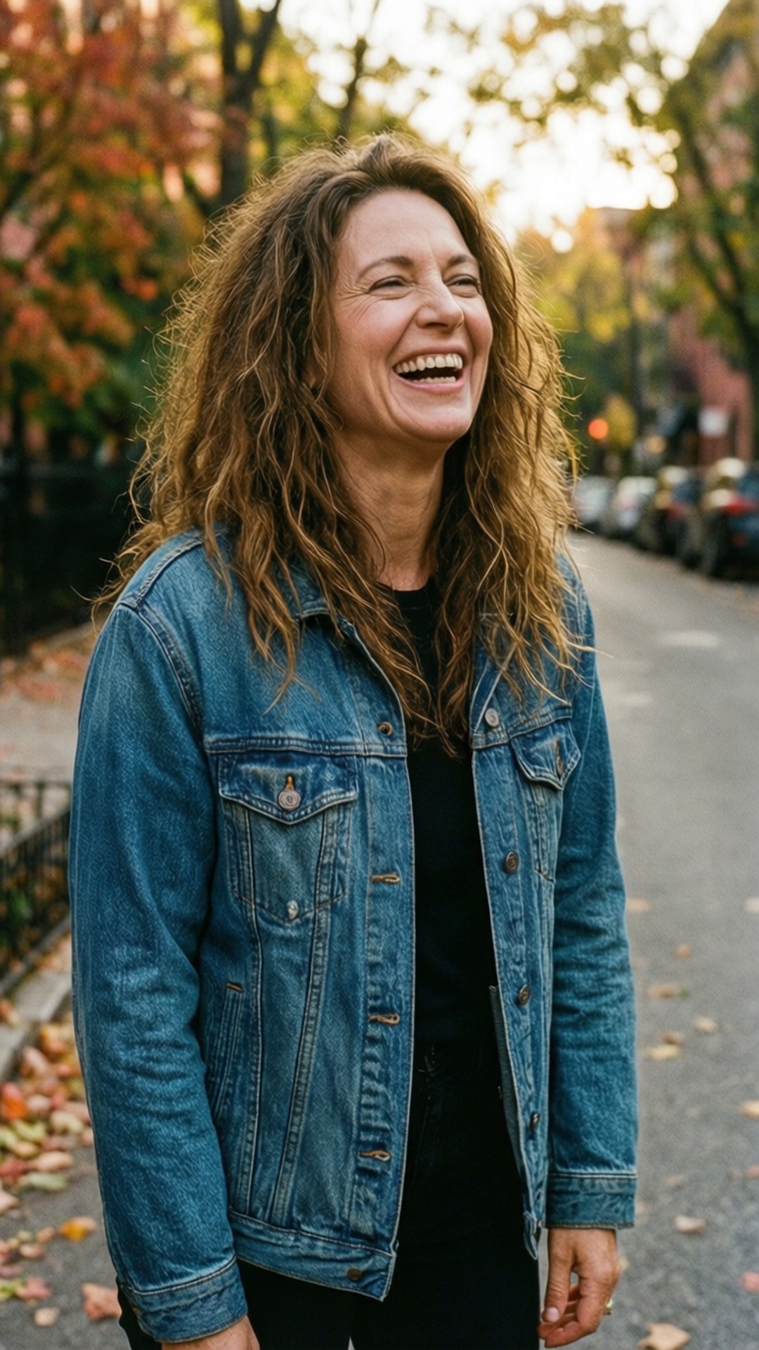 Jessalyn Gilsig, denim jacket, golden hour, Full HD Phone Wallpaper