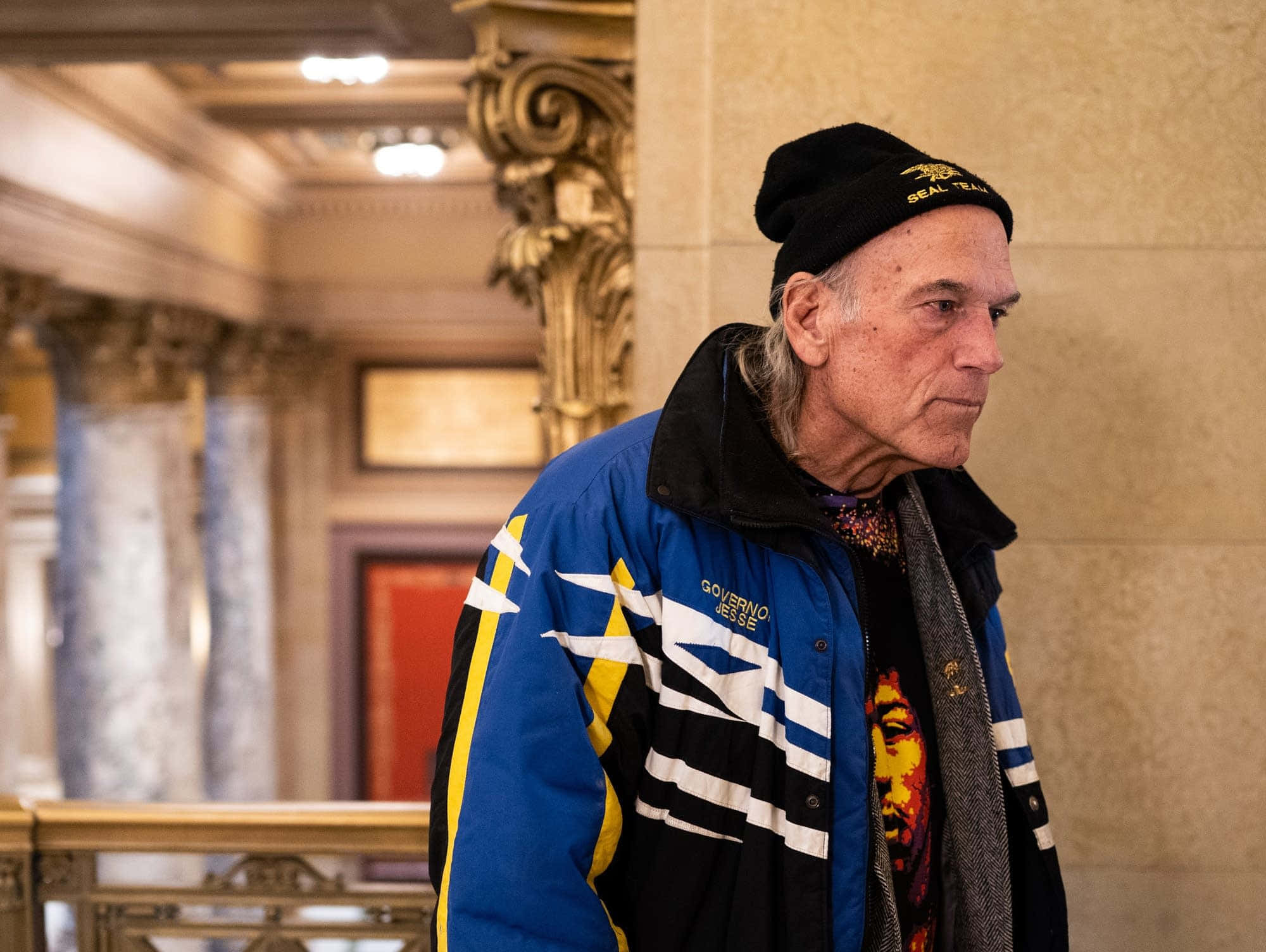 Jesse Ventura, blue jacket, black beanie, Full HD Desktop Wallpaper