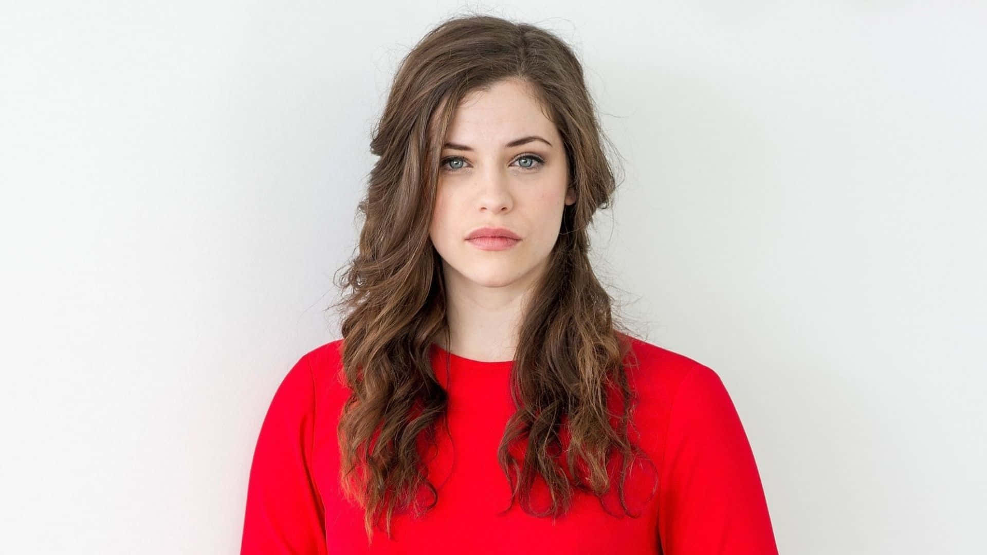 Jessica De Gouw, bright red top, wavy brown hair, Full HD Desktop Wallpaper